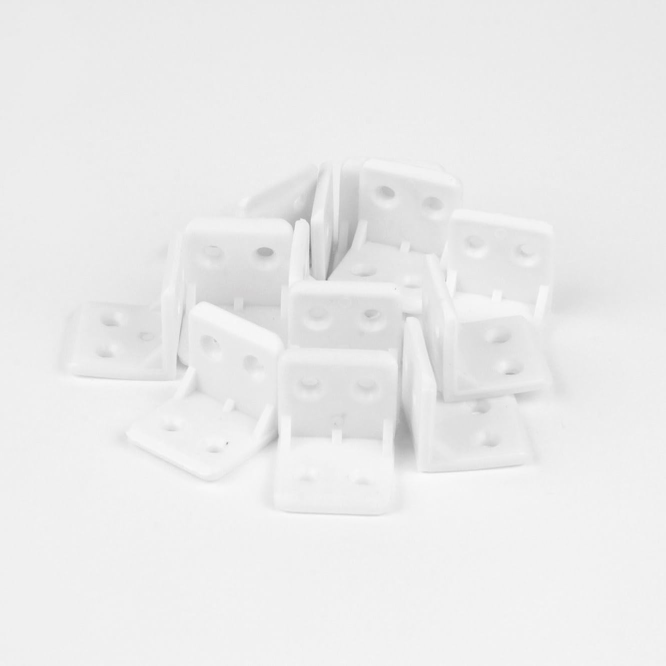 L Shape Corner Connector | Plastic Furniture Corner Brace 4-Hole | Shelf Support Bracket (20Pcs, 25mm - White)