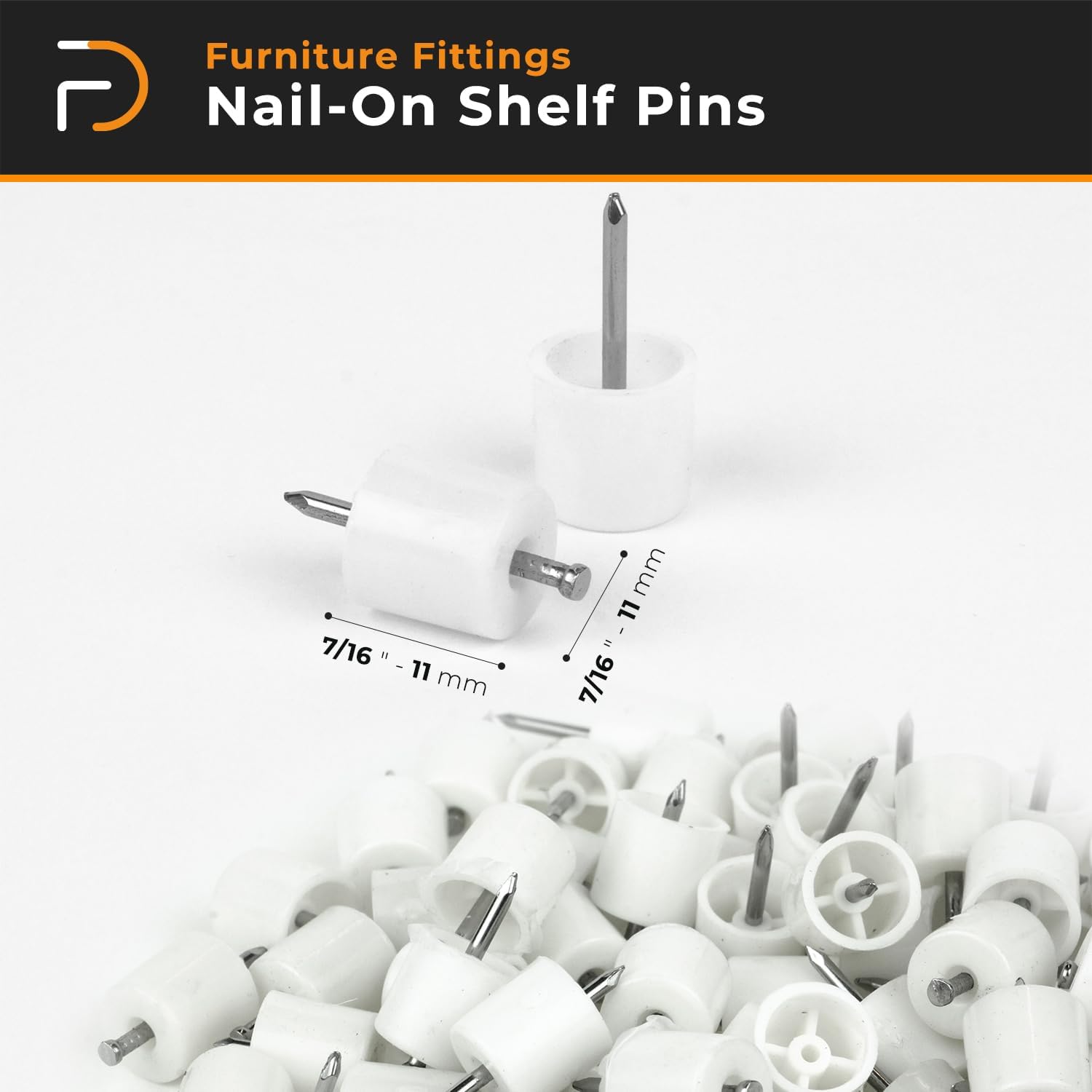 Nail-on Shelf Pin 11mm | Shelves Support | Shelf Holders Pins (100Pcs, White)