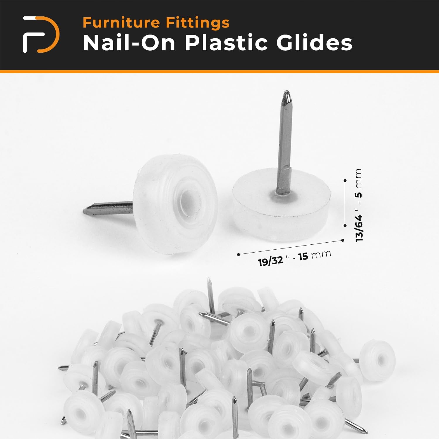 Nail-on Glides for Chair Feet | Chair Leg Slider | (100Pcs, White 19/32" )
