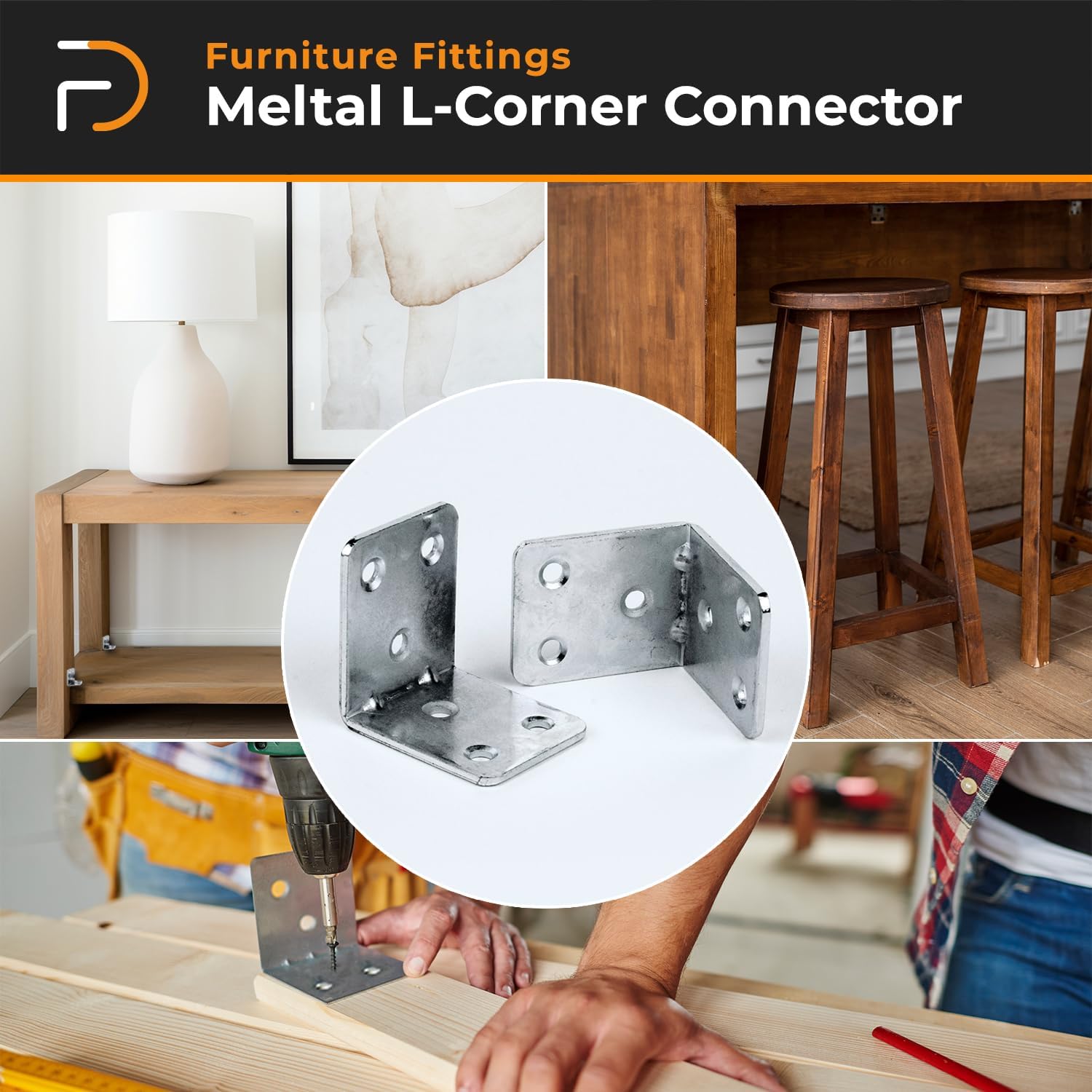 L Shape Stainless Metal Corner Connector | Furniture Corner Brace 4-Hole | Shelf Support Bracket