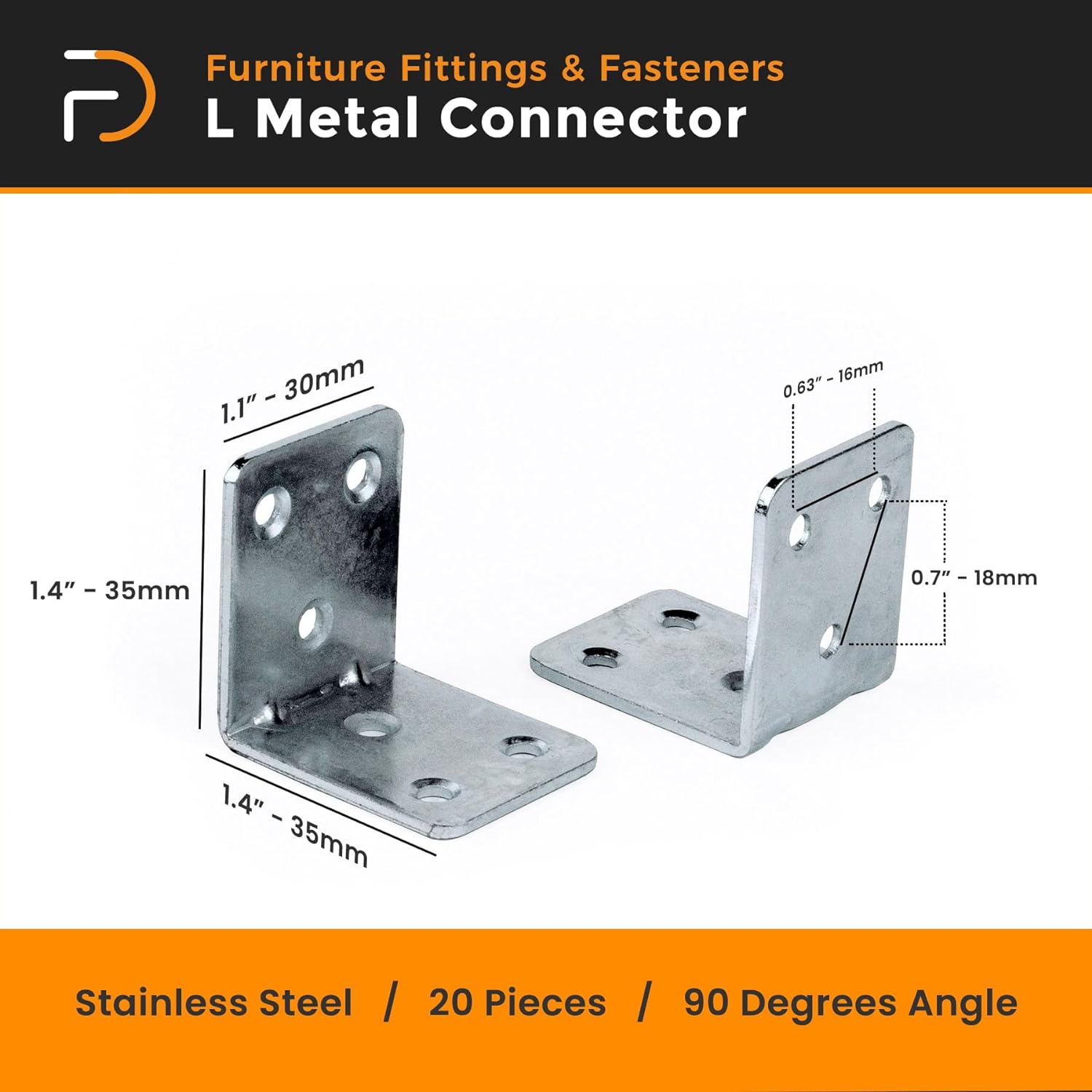 L Shape Stainless Metal Corner Connector | Furniture Corner Brace 4-Hole | Shelf Support Bracket