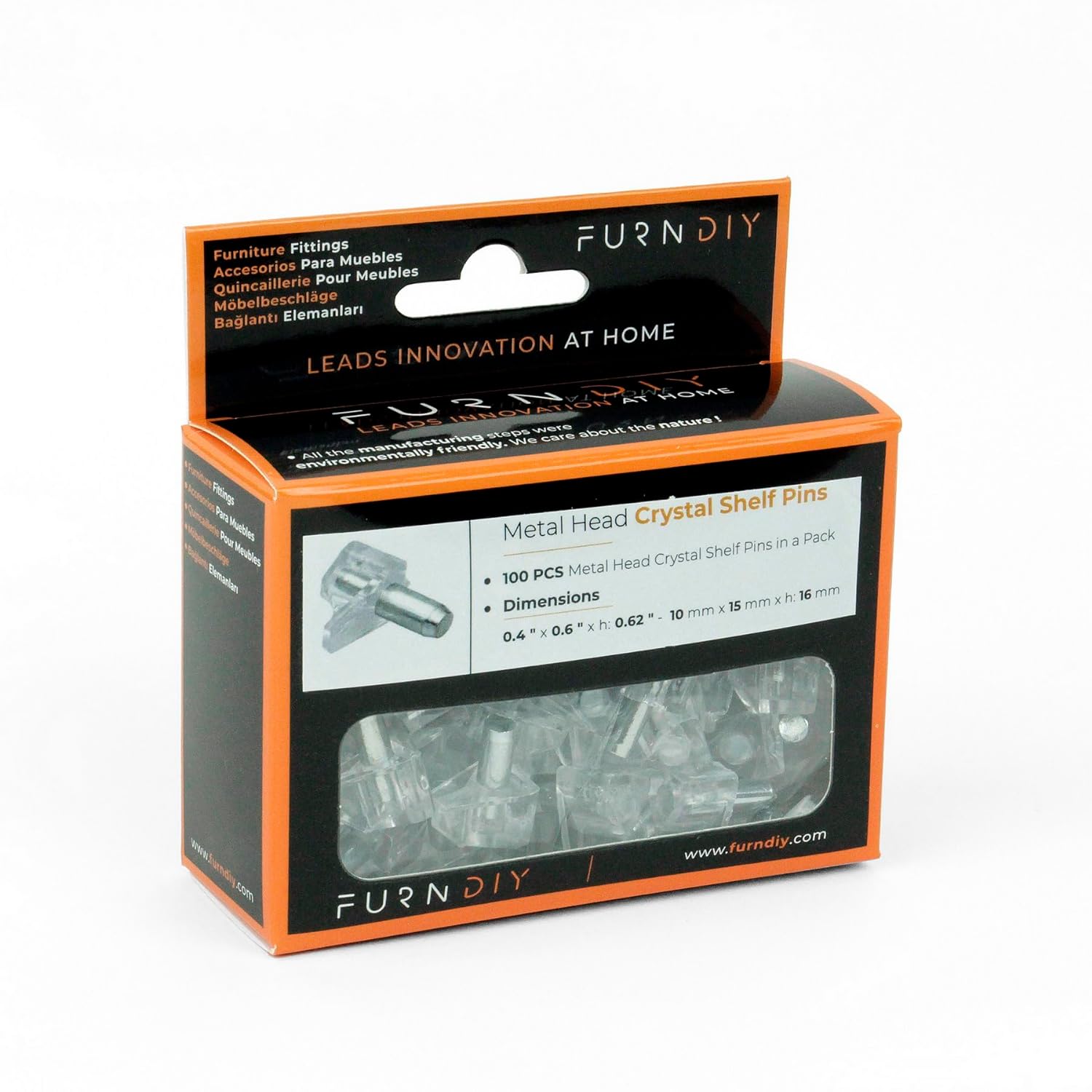 Metal Headed Crystal Shelf Support Pins | Shelf Holder Pins for Cabinet (100Pcs, Transparent)