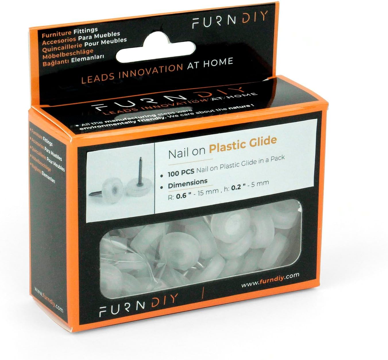 Nail-on Glides for Chair Feet | Chair Leg Slider | (100Pcs, White 19/32" )