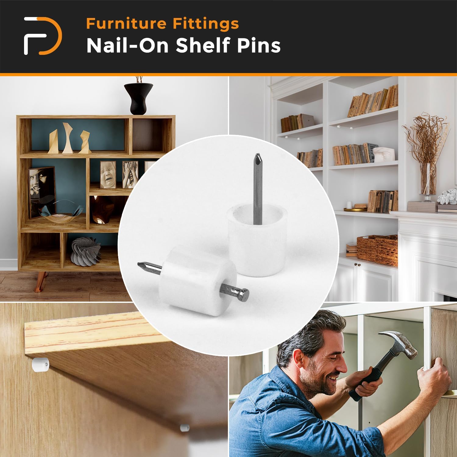 Nail-on Shelf Pin 11mm | Shelves Support | Shelf Holders Pins (100Pcs, White)