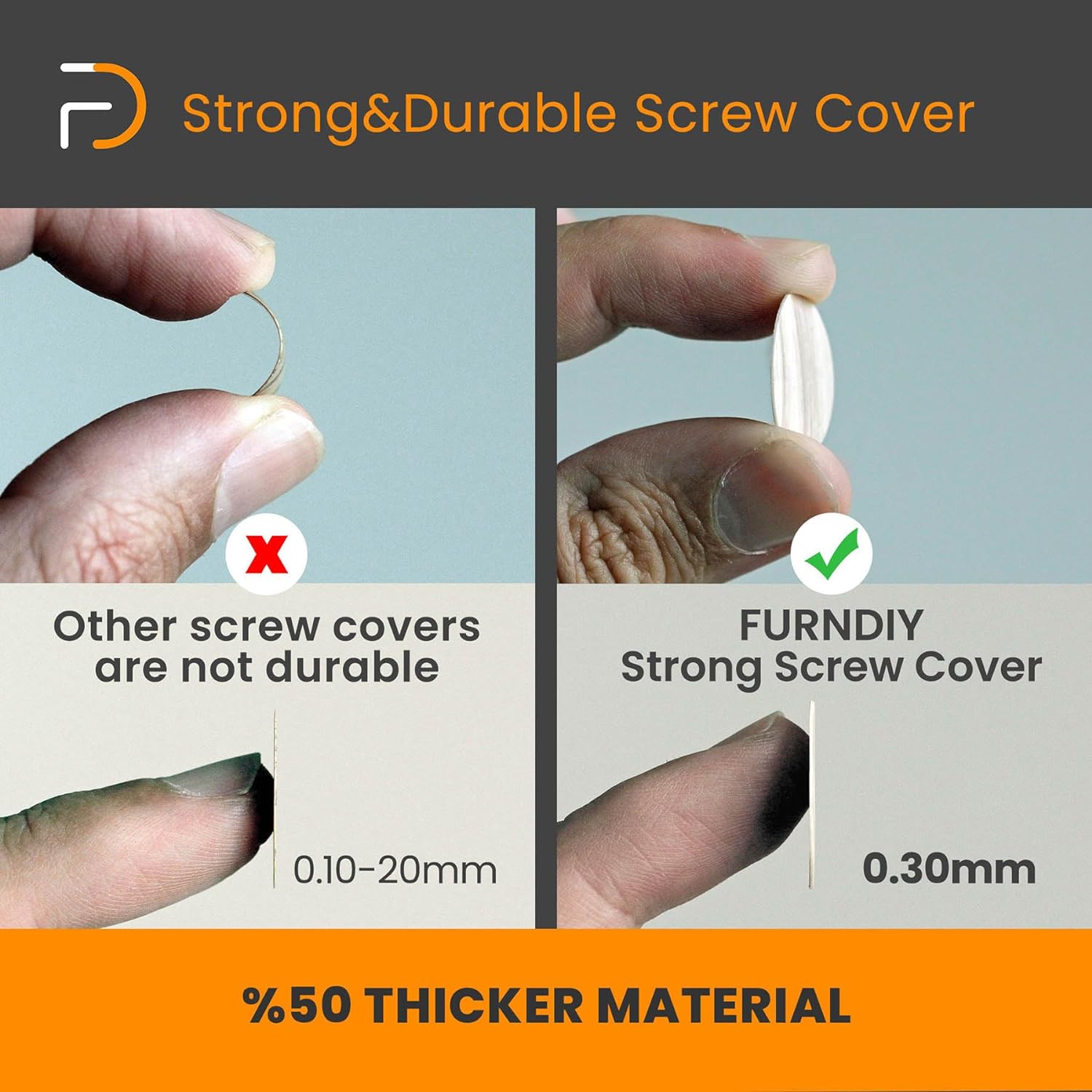 Furndiy Self-Adhesive Screw Cover Caps (Walnut)