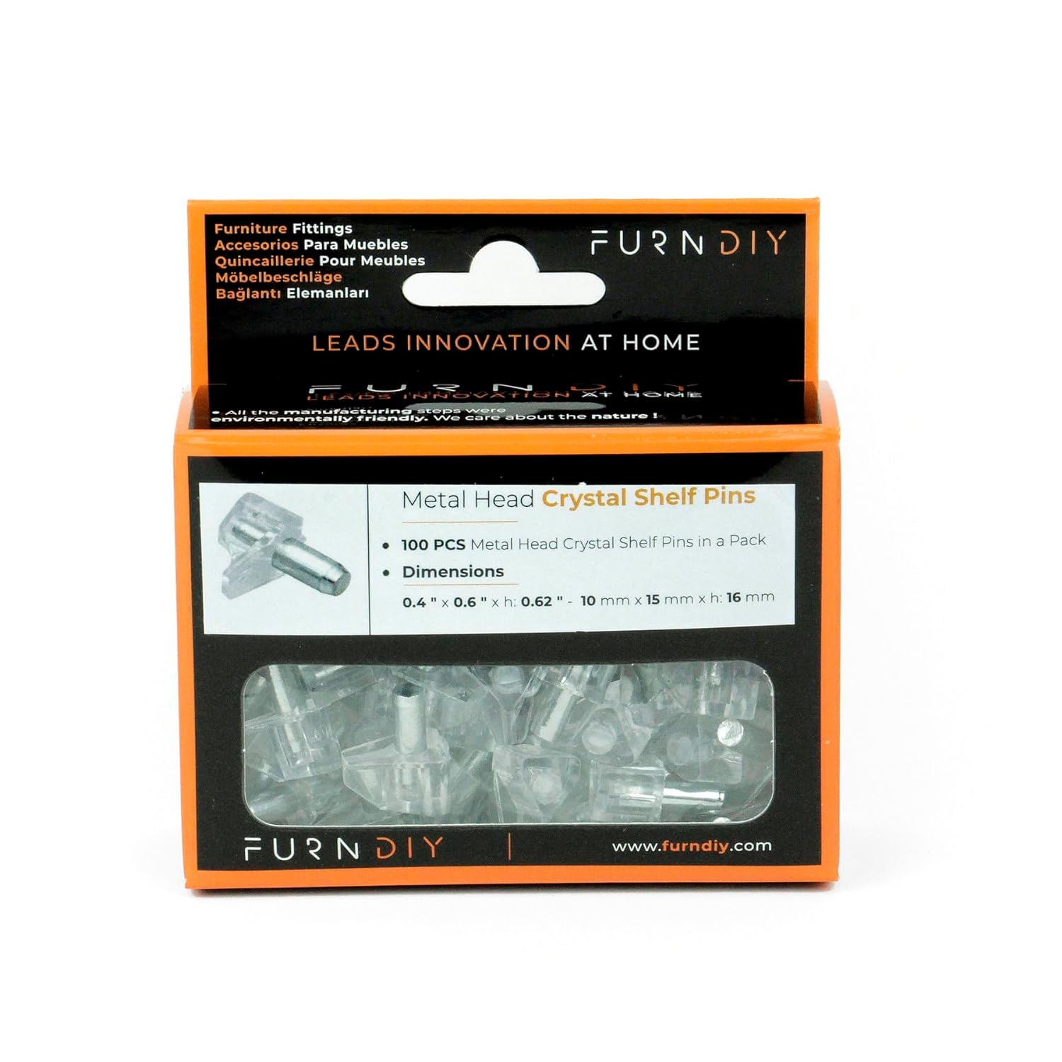 Metal Headed Crystal Shelf Support Pins | Shelf Holder Pins for Cabinet (100Pcs, Transparent)