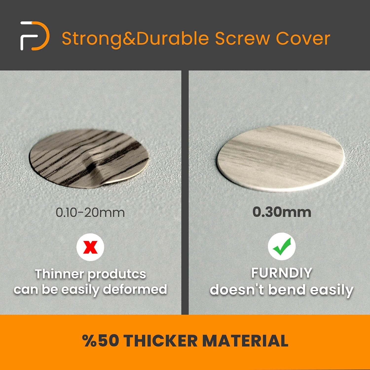 Furndiy Self-Adhesive Screw Cover Caps (Walnut)
