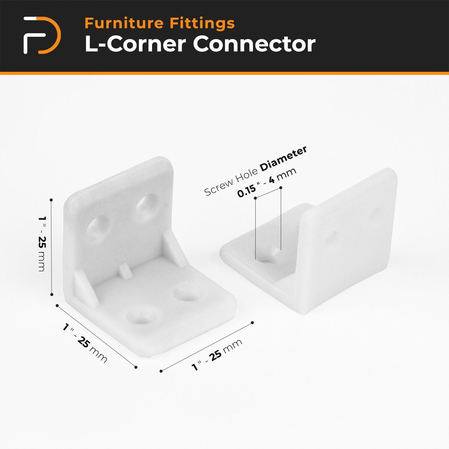 L Shape Corner Connector | Plastic Furniture Corner Brace 4-Hole | Shelf Support Bracket (20Pcs, 25mm - White)