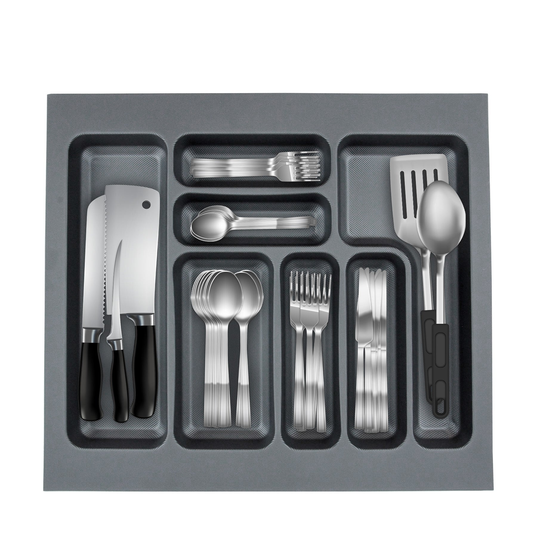 Furndiy Drawer Organizer Utensil Tray for Kitchen | Flatware and Cutlery Holder (6-7 Compartment)