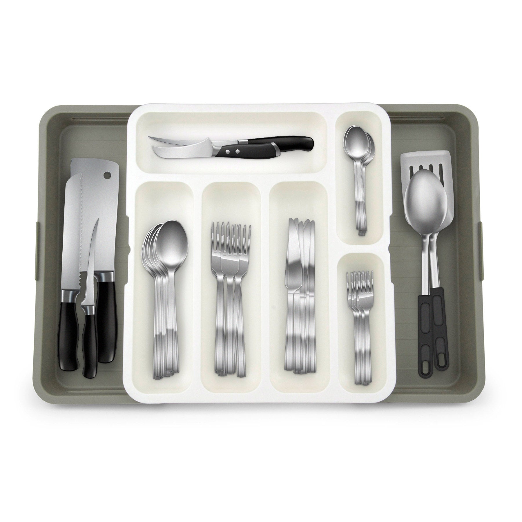 Furndiy Expandable Drawer Organizer Utensil Tray for Kitchen | Flatware and Cutlery Holder