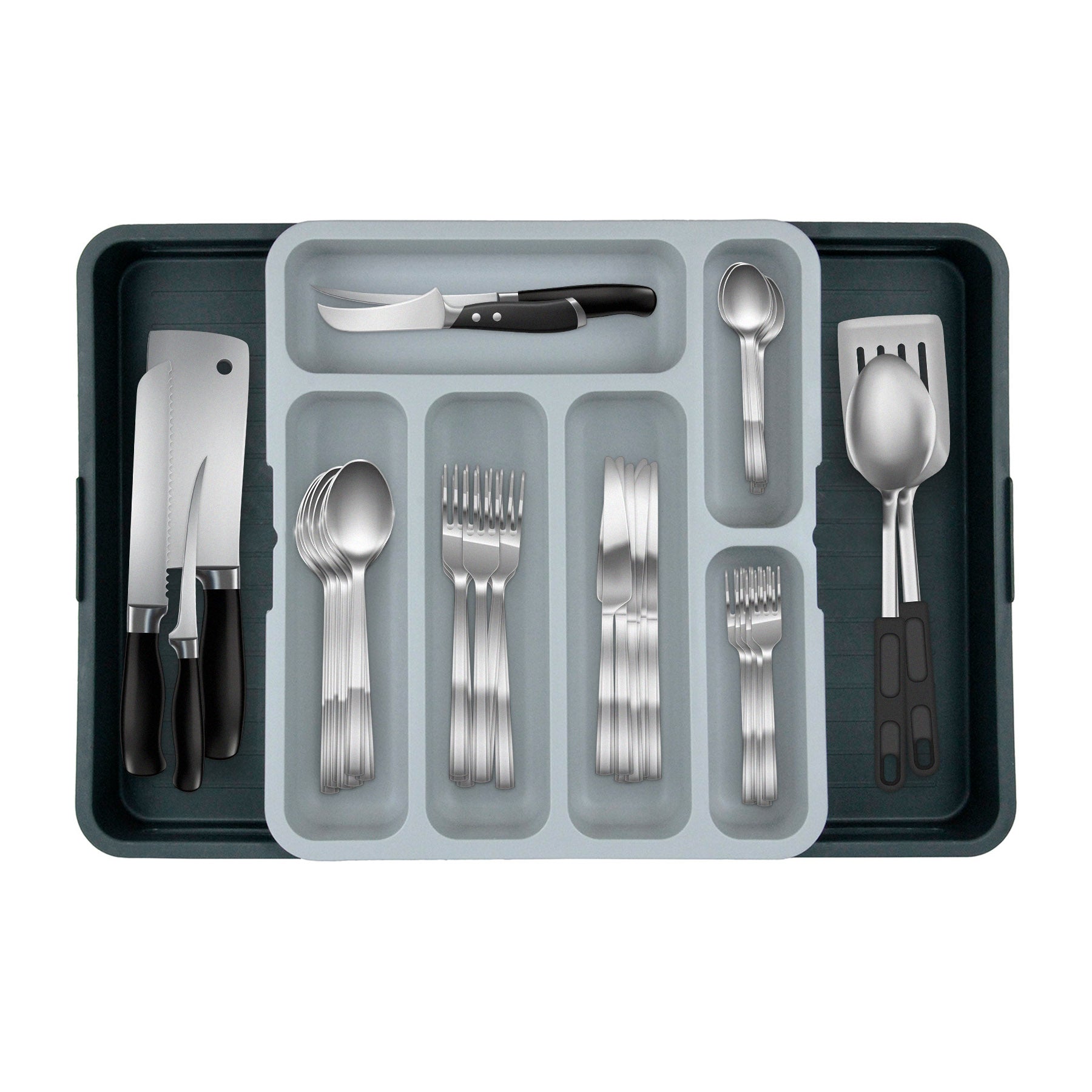 Furndiy Expandable Drawer Organizer Utensil Tray for Kitchen | Flatware and Cutlery Holder