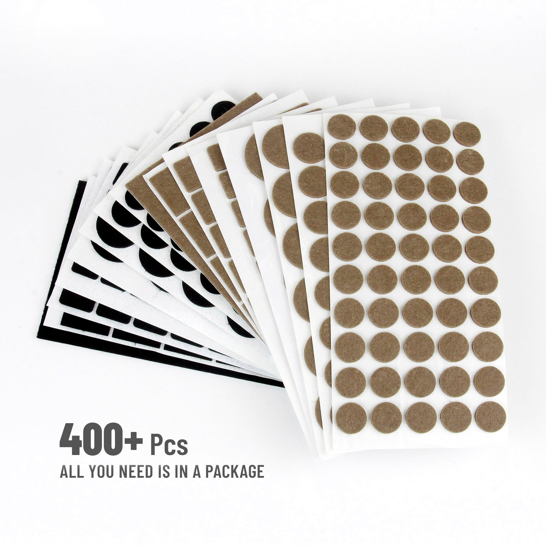 Felt Pad MEGA VALUE PACK 402Pcs - Self-Adhesive - Noise Stopper Felt Pad for Chair & Seat (Brown-Black)