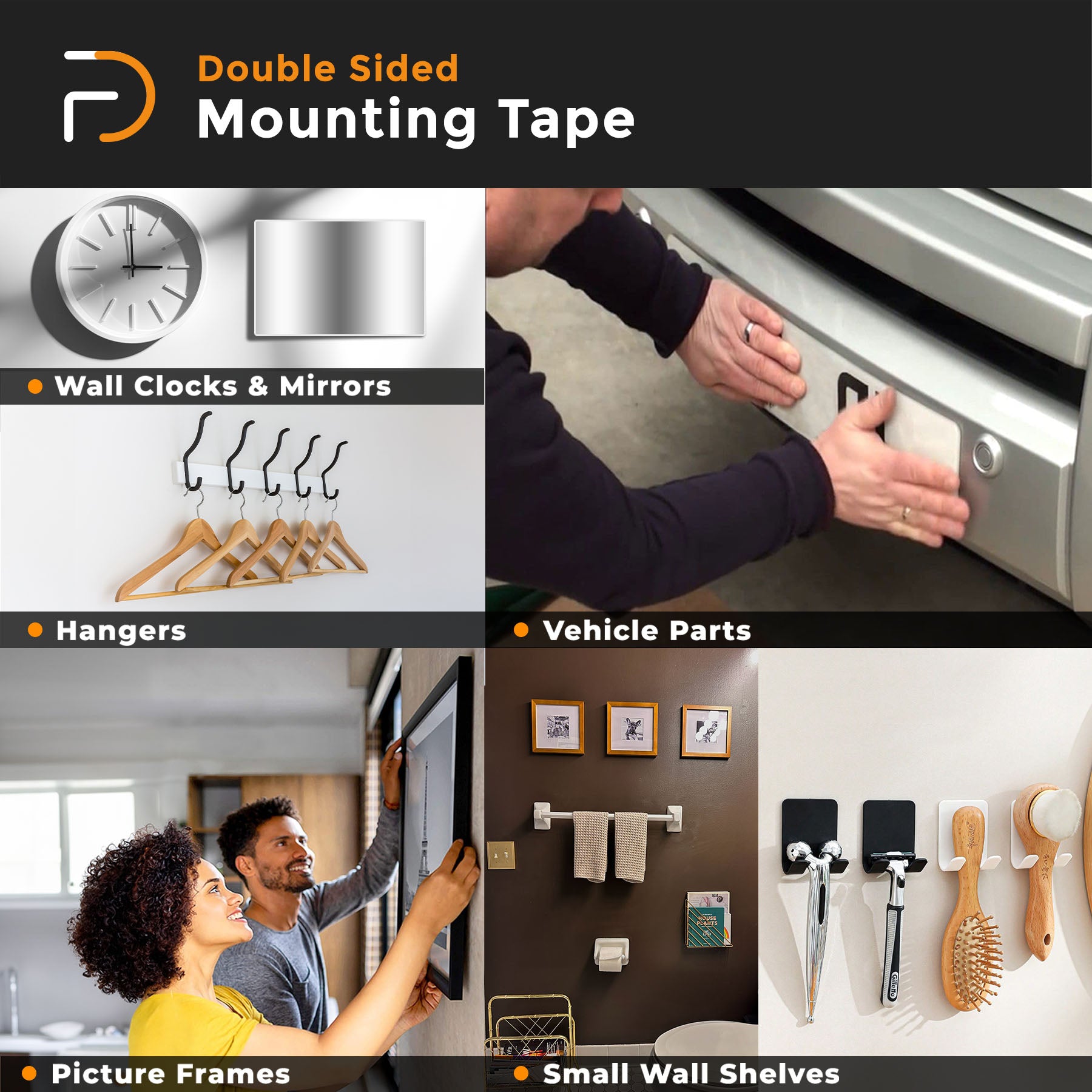 Furndiy Double Sided Heavy Duty Mounting Tape, Indoor & Outdoor Waterproof Mounting Foam Tape, Strong Adhesion Tape