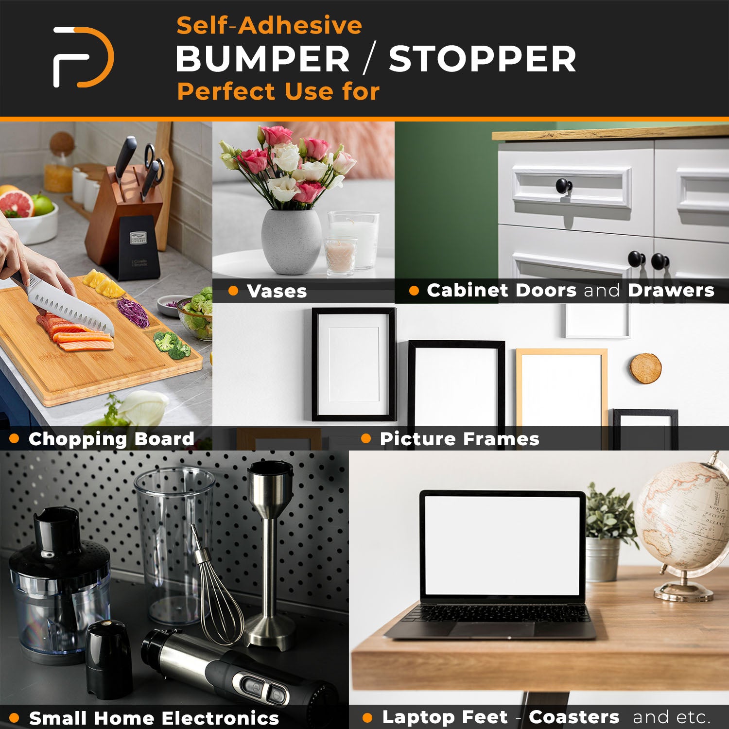 Self Adhesive Cabinet Door Bumpers - Noise Stopper - Wall Protection, Drawers, Cupboards, Cutting Boards, Glass Tops, Picture Frames, Kitchen Furniture - Black/40Pcs