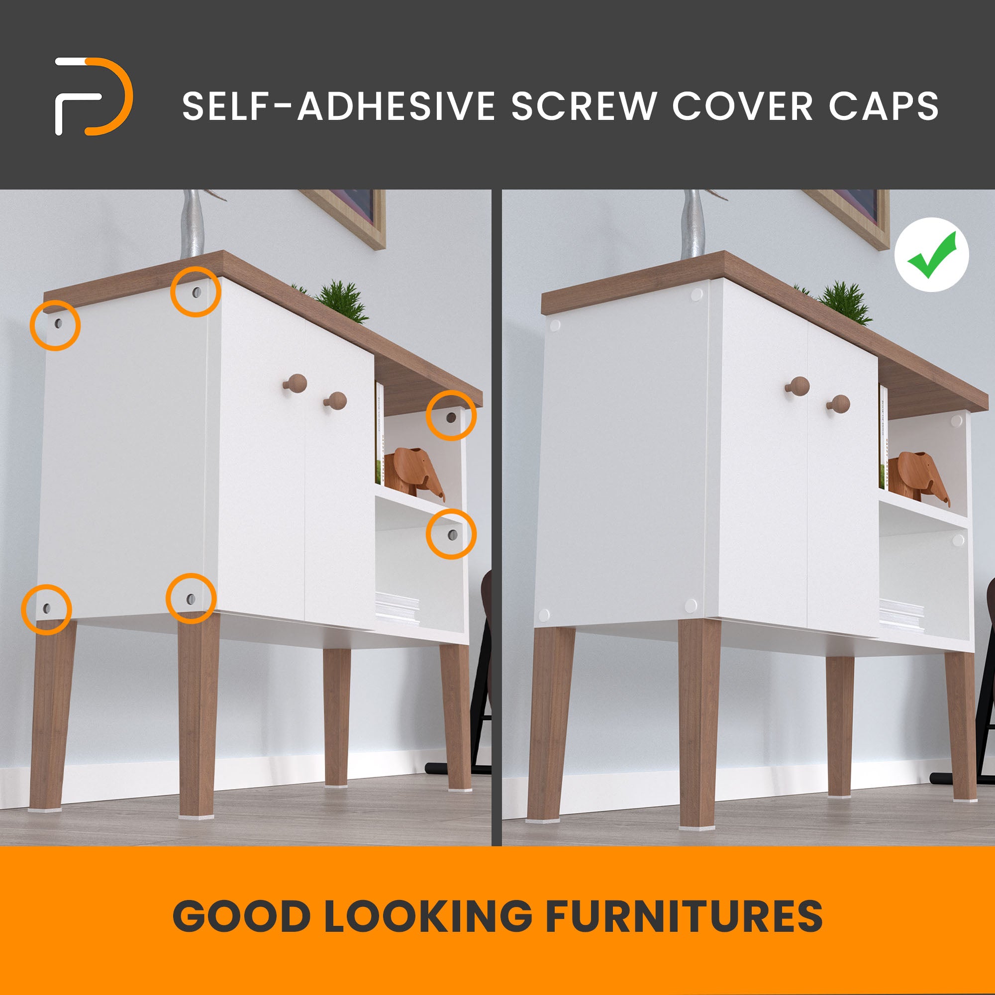 Furndiy Self-Adhesive Screw Cover Caps (Black)