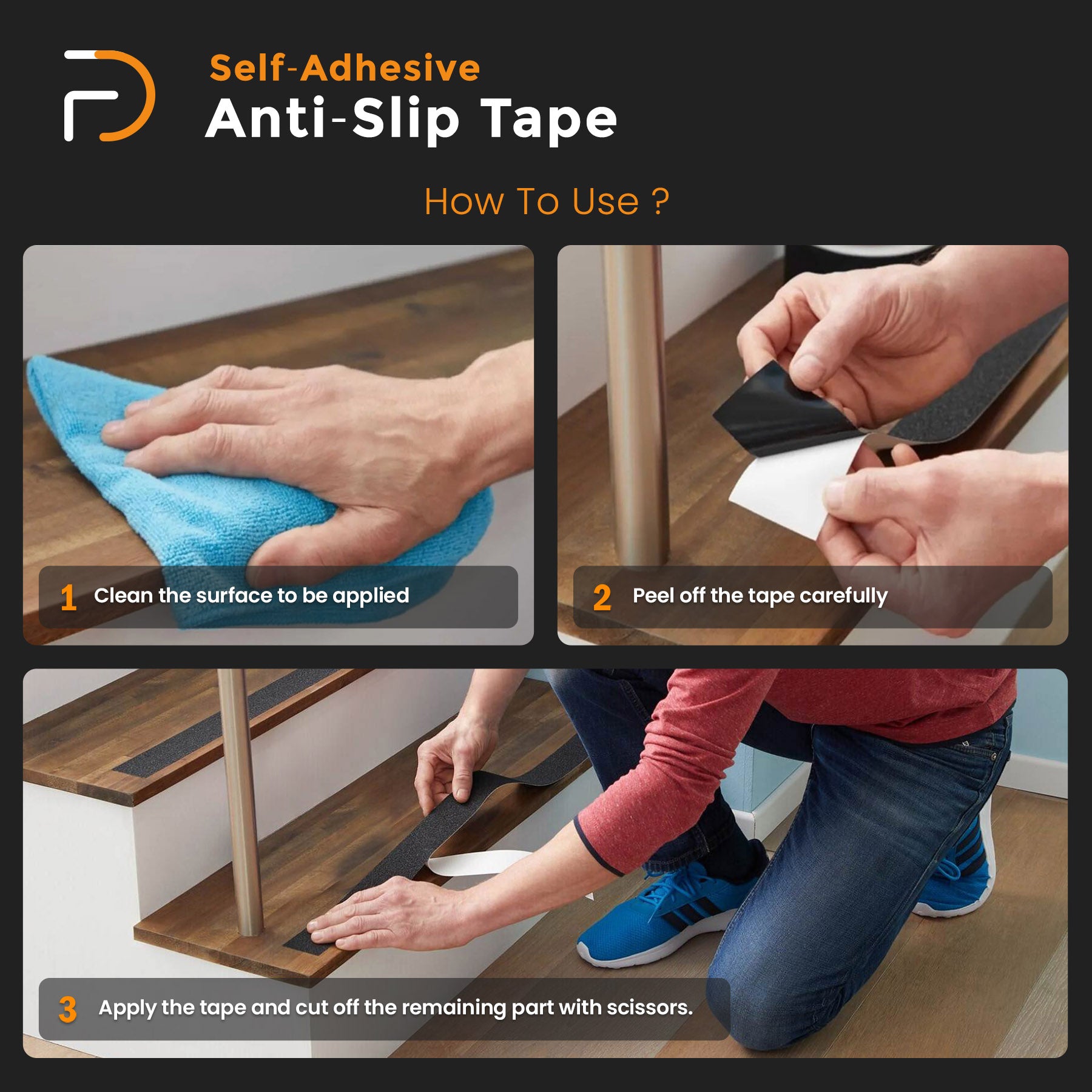 Furndiy Anti Slip Tape, Grip Tape for Stairs, Bathroom, Ladders, Pool, Carpet