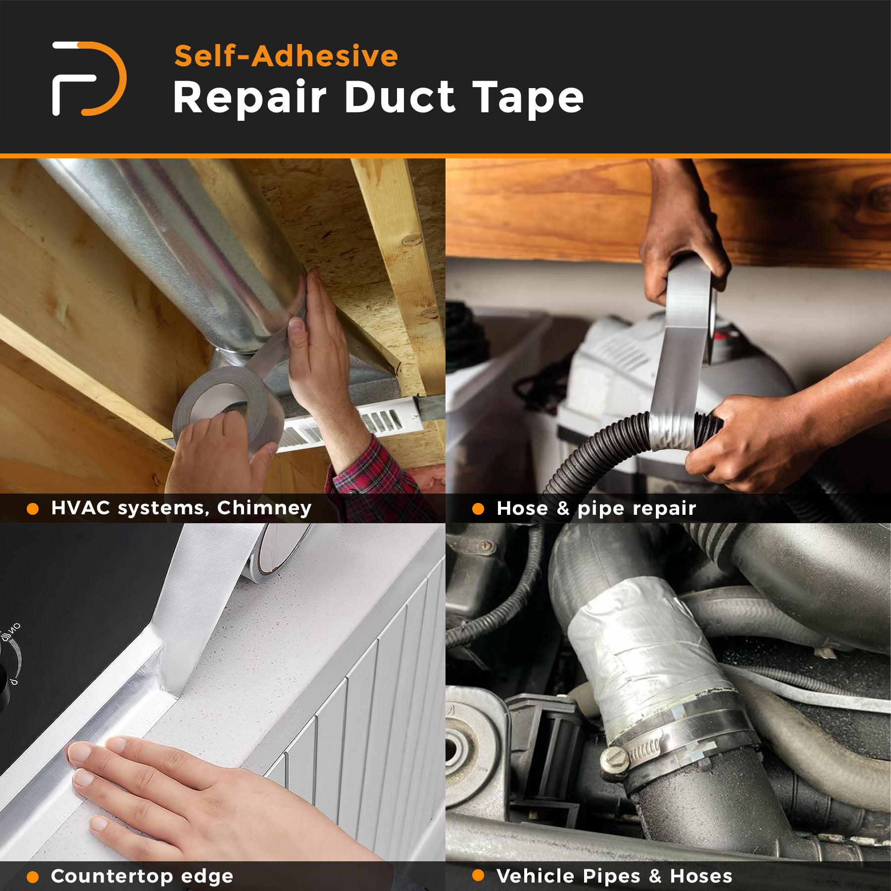 Furndiy Duct Tape, Heavy Duty Repair Tape, High Temperature Sealing, Patching HVAC, Insulation, Airproof