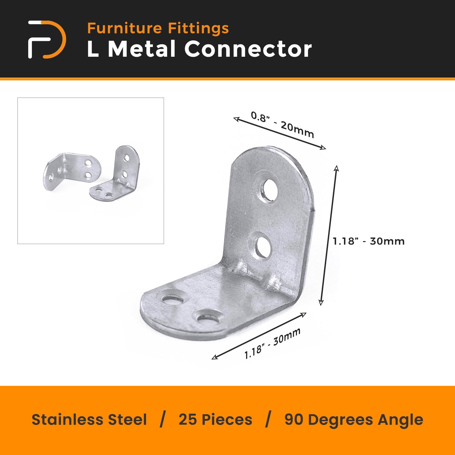 L Shape Stainless Metal Corner Connector | Furniture Corner Brace 4-Hole | Shelf Support Bracket