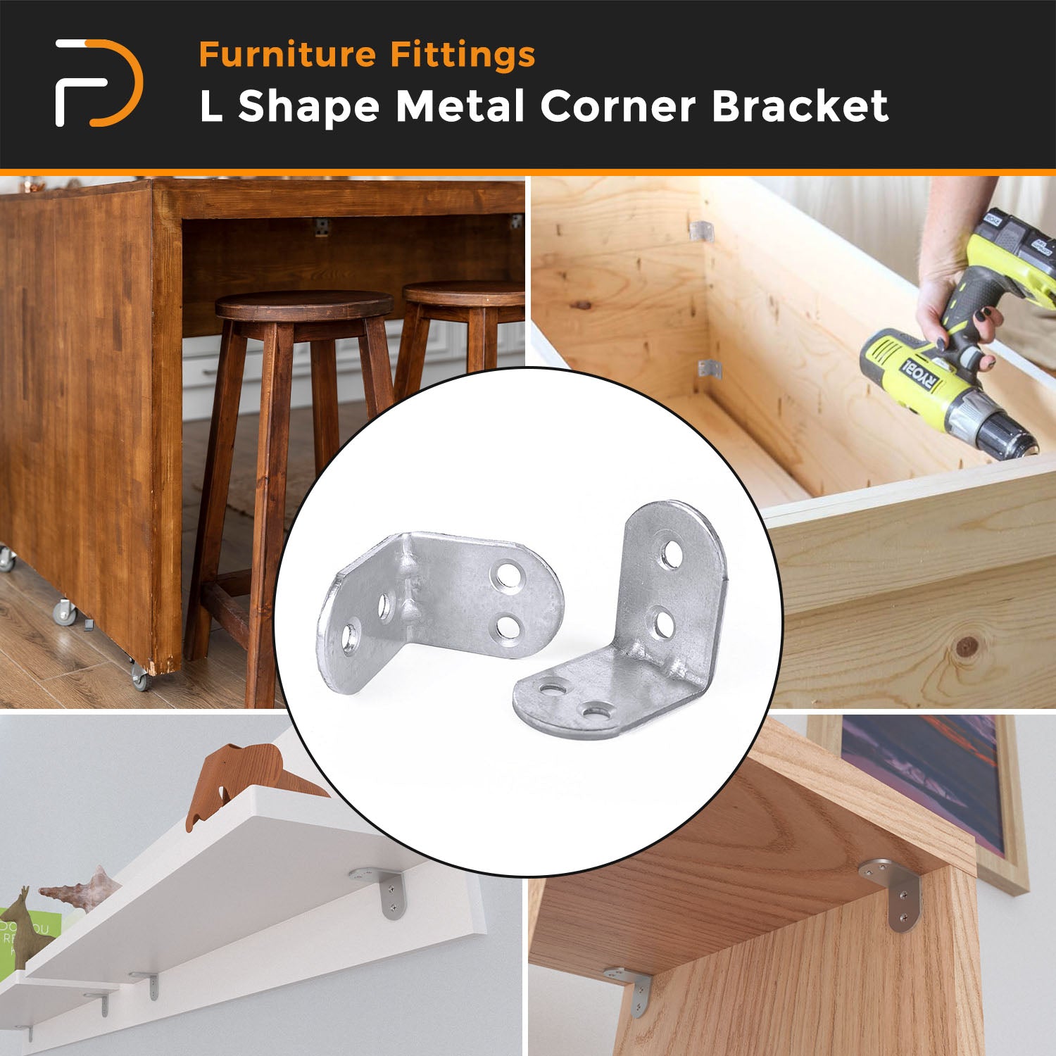 L Shape Stainless Metal Corner Connector | Furniture Corner Brace 4-Hole | Shelf Support Bracket