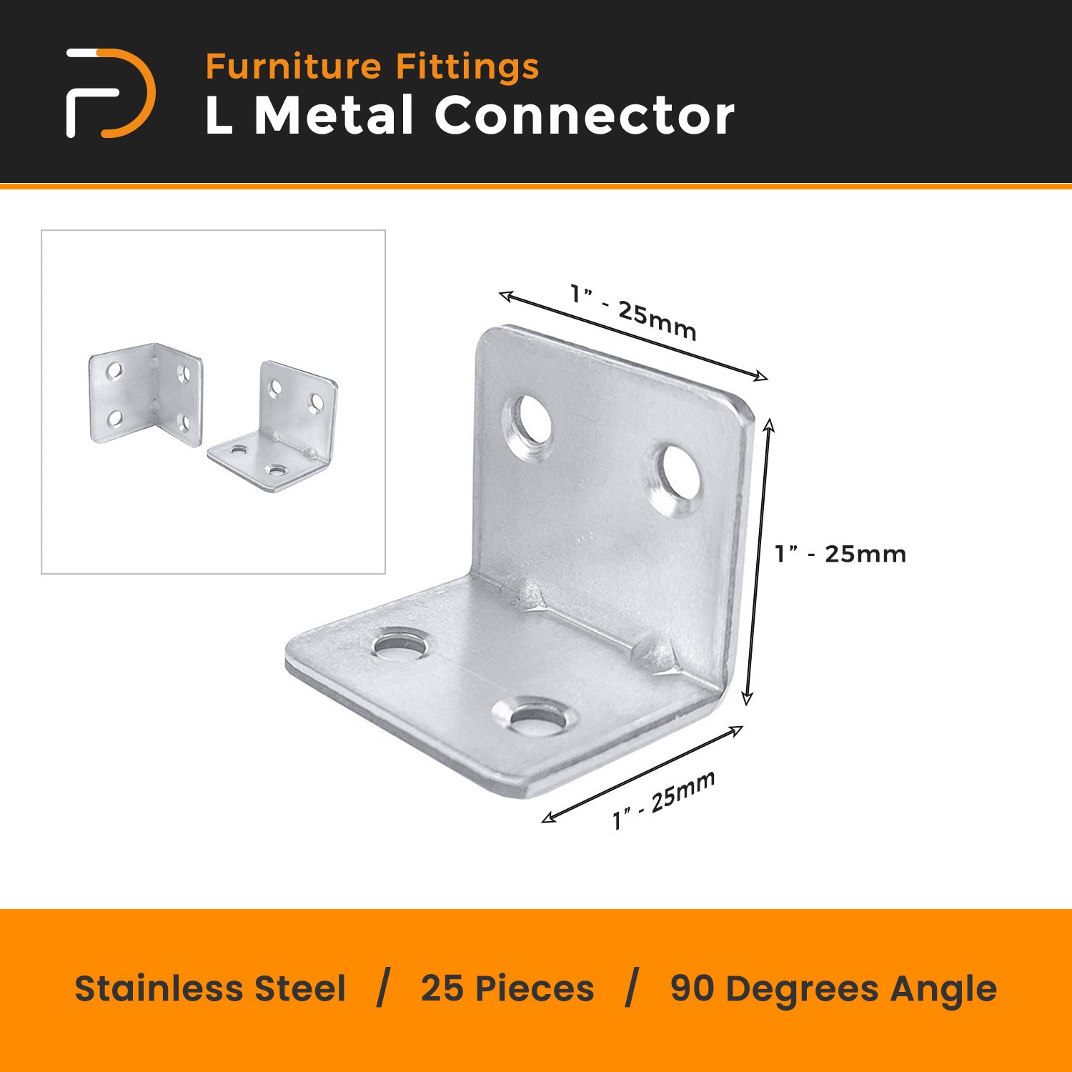 L Shape Stainless Metal Corner Connector | Furniture Corner Brace 4-Hole | Shelf Support Bracket