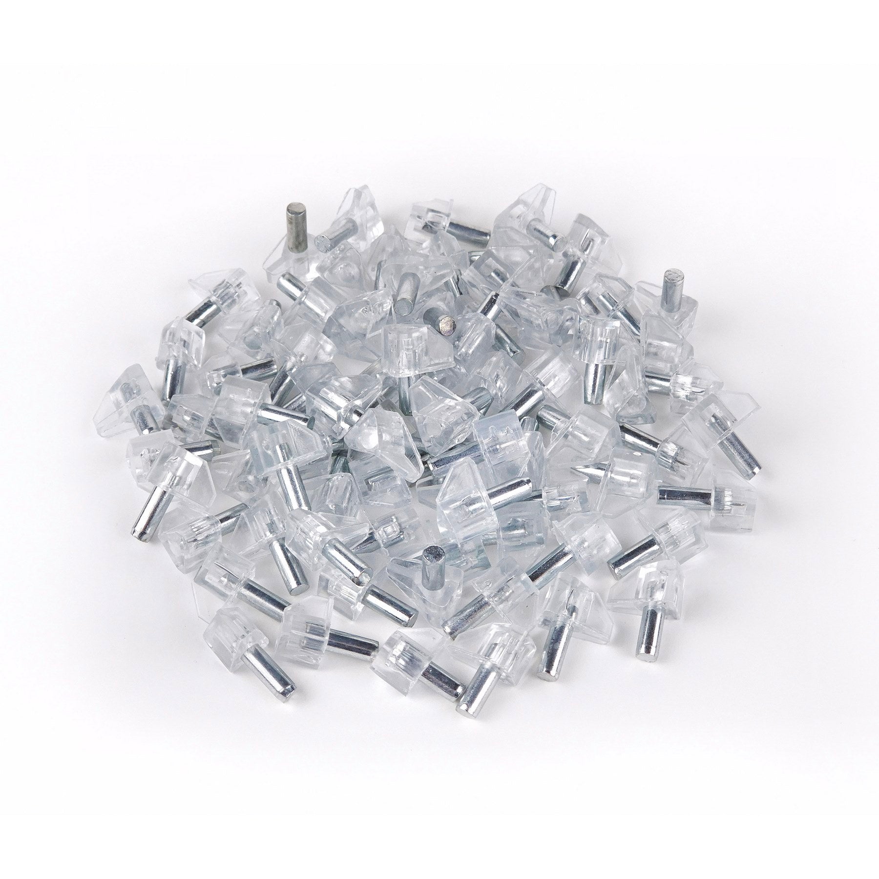 Metal Headed Crystal Shelf Support Pins | Shelf Holder Pins for Cabinet (100Pcs, Transparent)