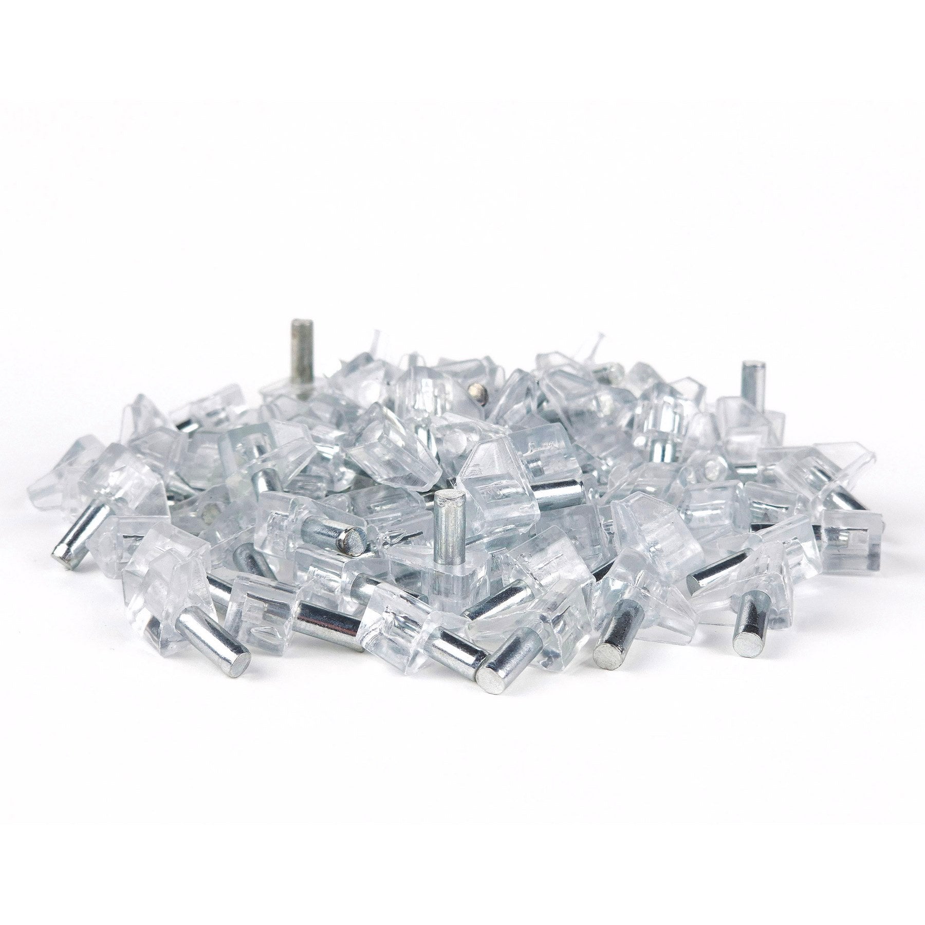 Metal Headed Crystal Shelf Support Pins | Shelf Holder Pins for Cabinet (100Pcs, Transparent)