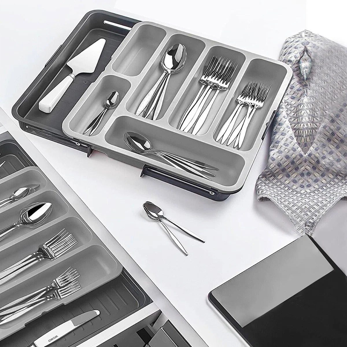 Furndiy Expandable Drawer Organizer Utensil Tray for Kitchen | Flatware and Cutlery Holder