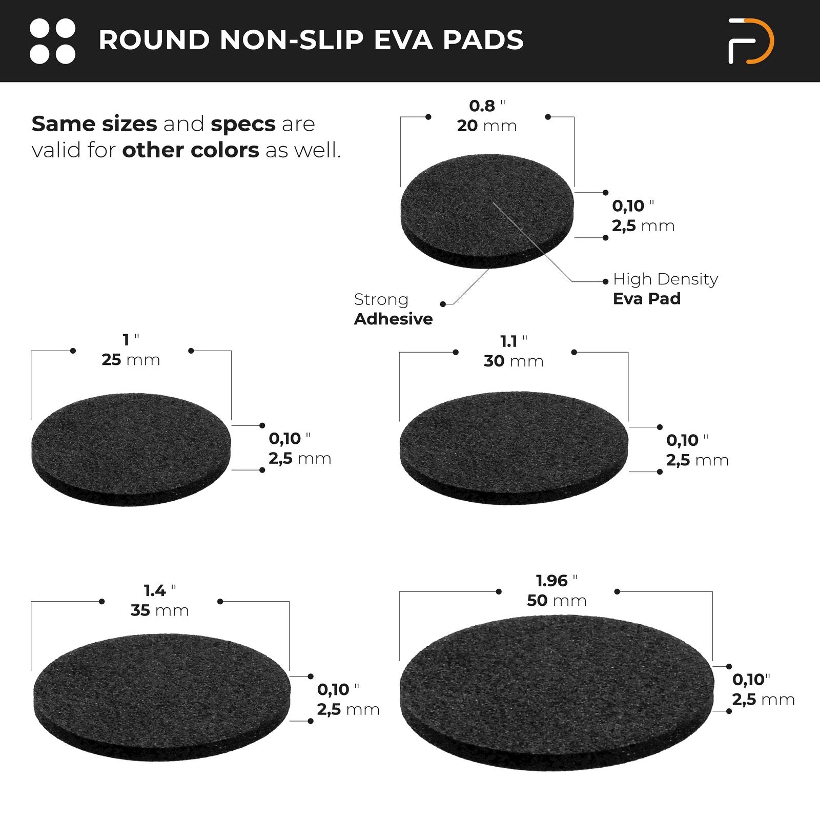 Furndiy Self-Adhesive Non-Slip Eva Pads for Chair & Seat Furniture Feet Pads Hardwood Floor Protection - Noise Stopper (Black)