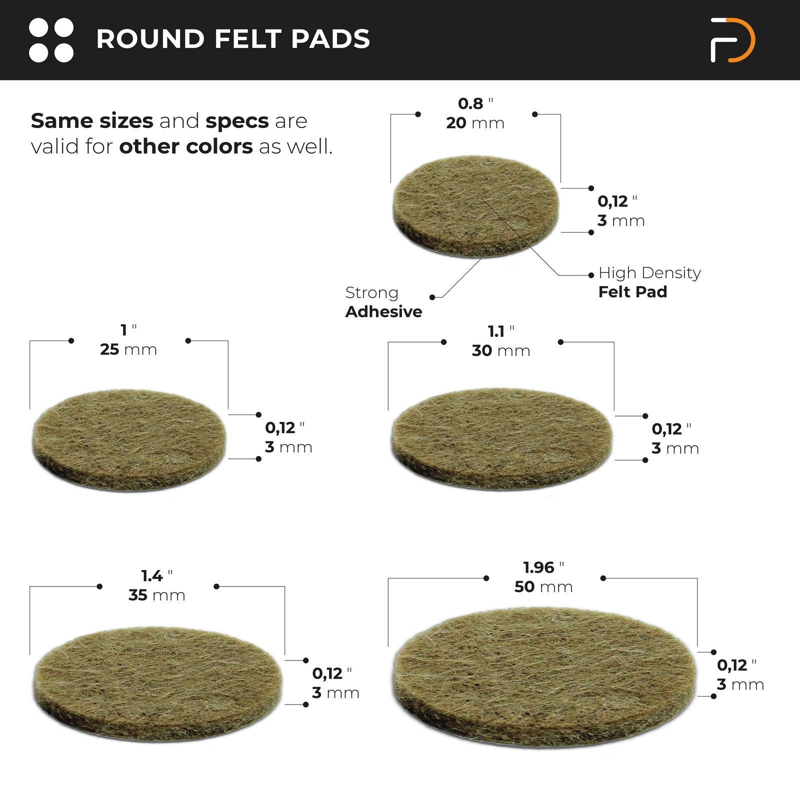 Furndiy Self-Adhesive Felt Pad - Noise Stopper Felt Pad for Chair & Seat (Brown)