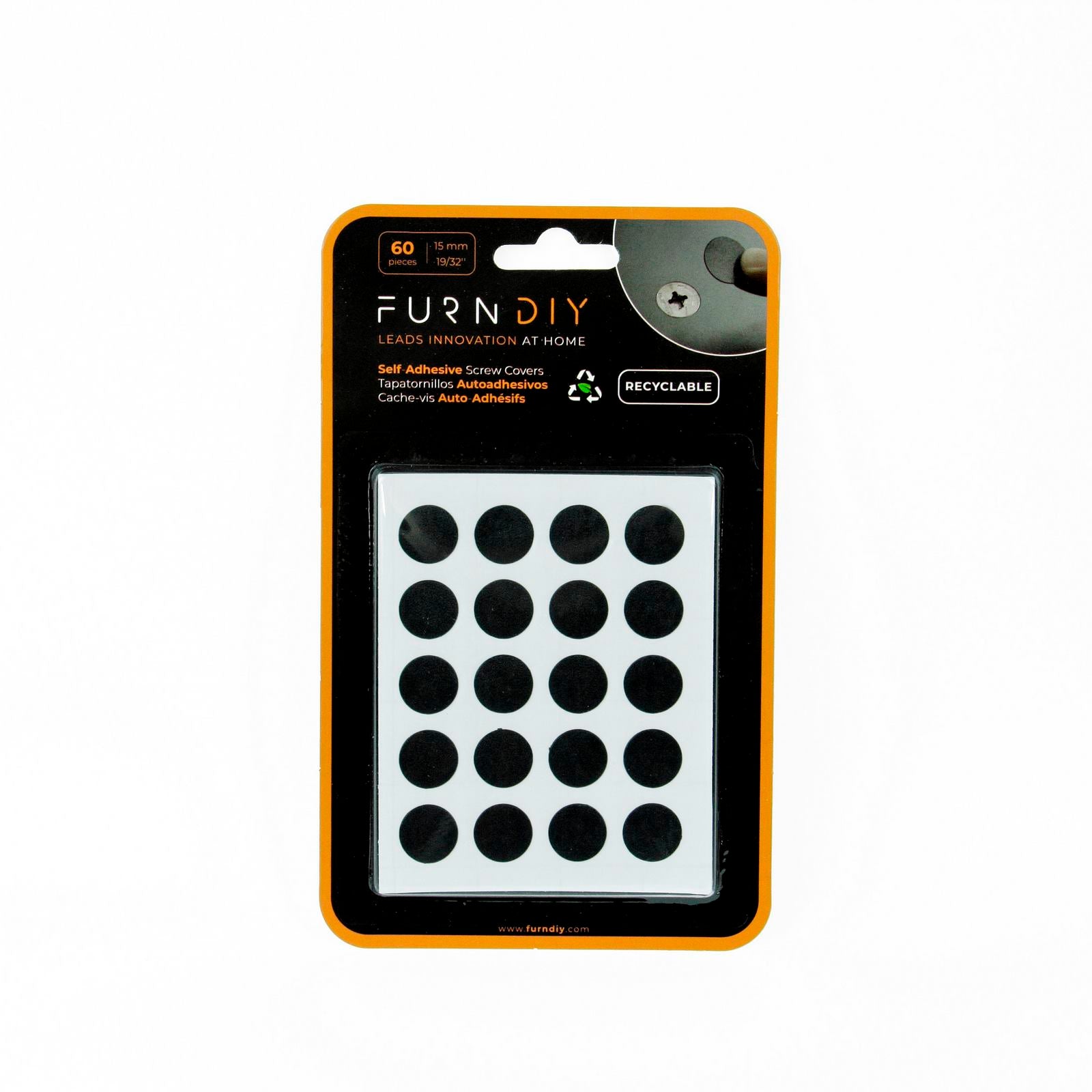 Furndiy Self-Adhesive Screw Cover Caps (Black)