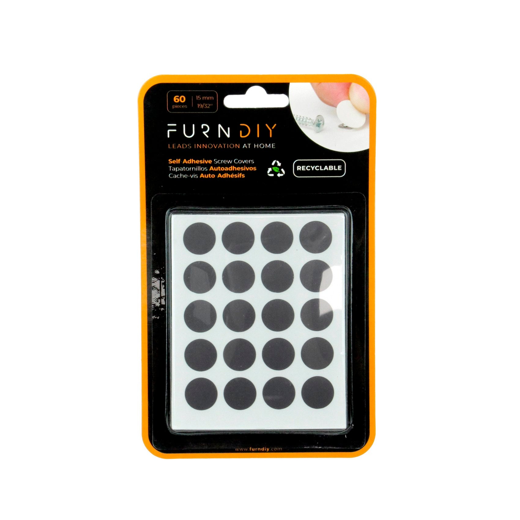 Furndiy Self-Adhesive Screw Cover Caps (Anthracite)