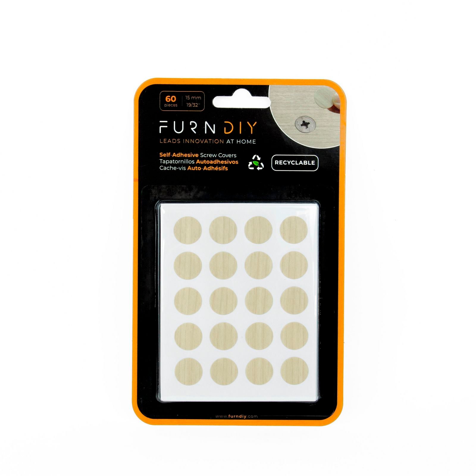 Furndiy Self-Adhesive Screw Cover Caps (Maple)