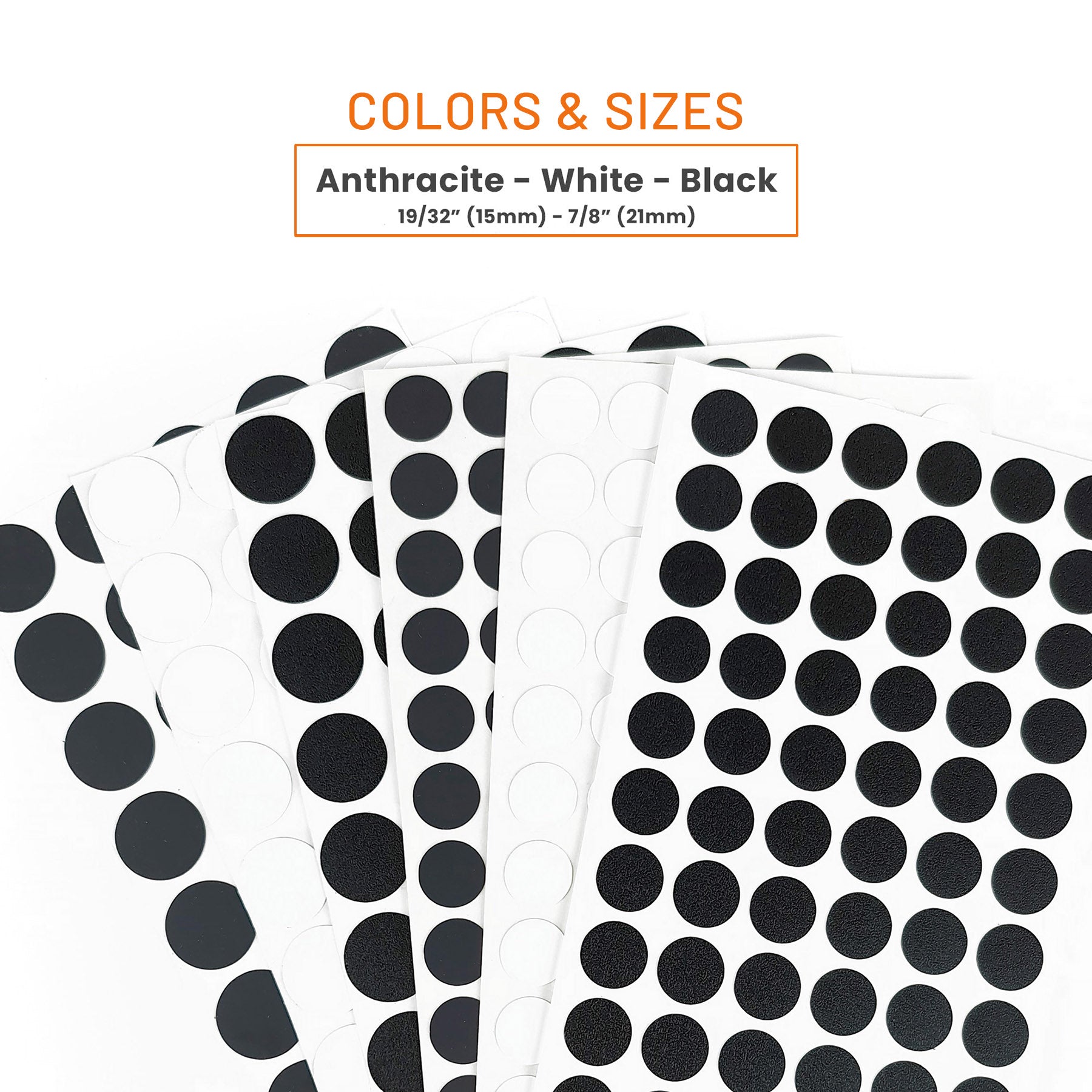 384Pcs Screw Cover Pack - Self-Adhesive Screw Hole Hiding Sticker (Black/White/Anthracite, 7/8" - 19/32")