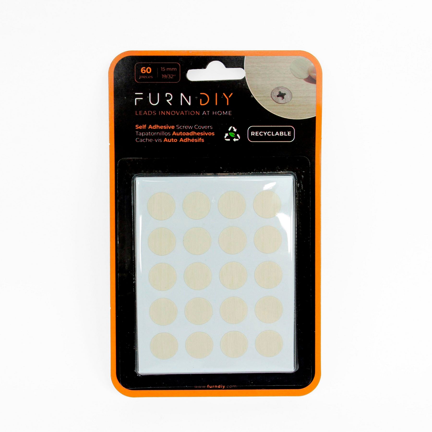 Self-Adhesive Real Wood Veneer Screw Cover Caps - Maple