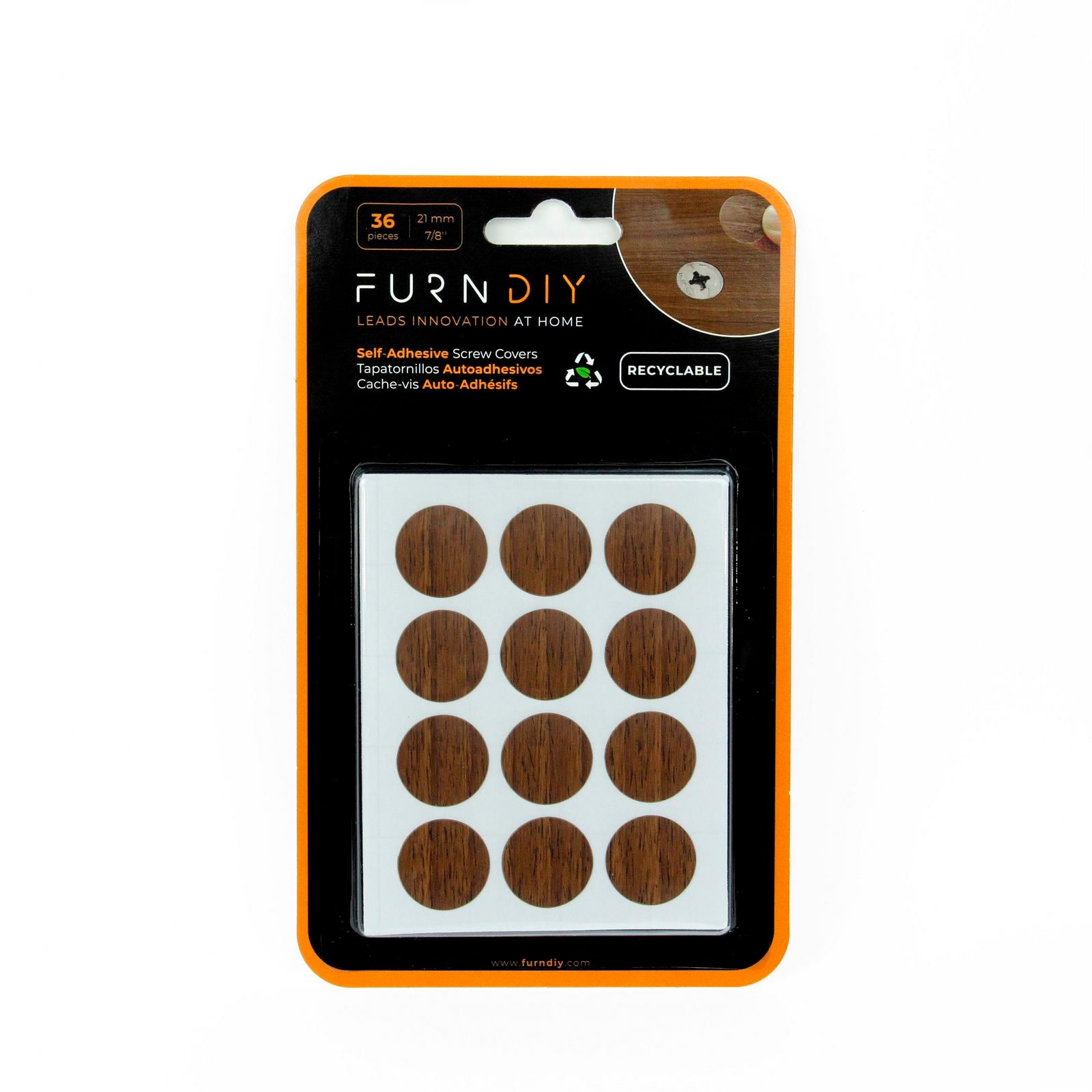 Furndiy Self-Adhesive Screw Cover Caps (Walnut)