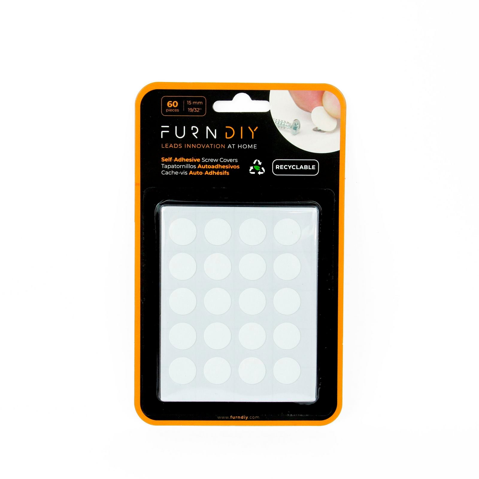 Furndiy Self-Adhesive Screw Cover Caps (White)