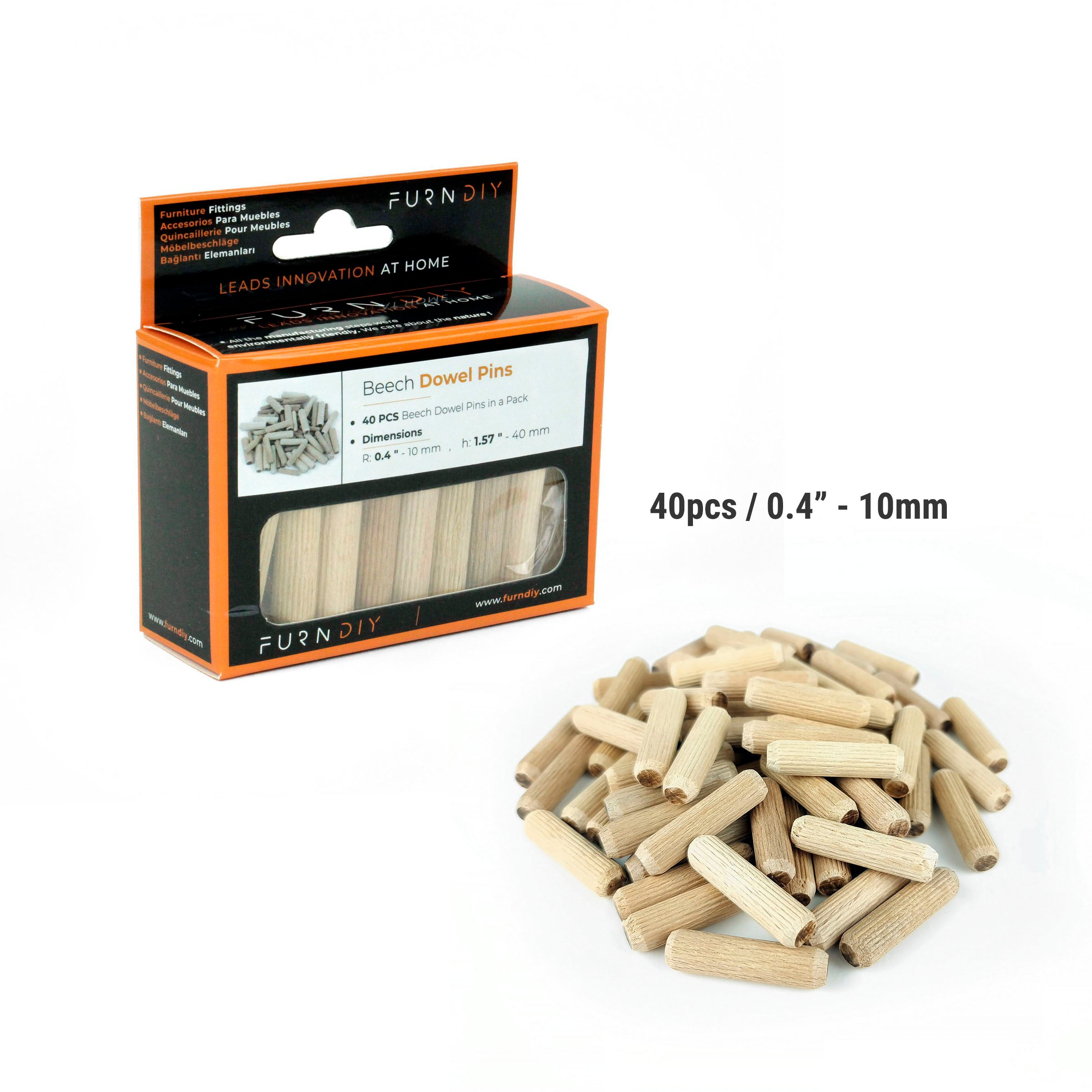 Wood Dowel Pins, Fluted | Easier Insertion Straight Grooved Pins, Craft, DIY, Carpentry (Beech)
