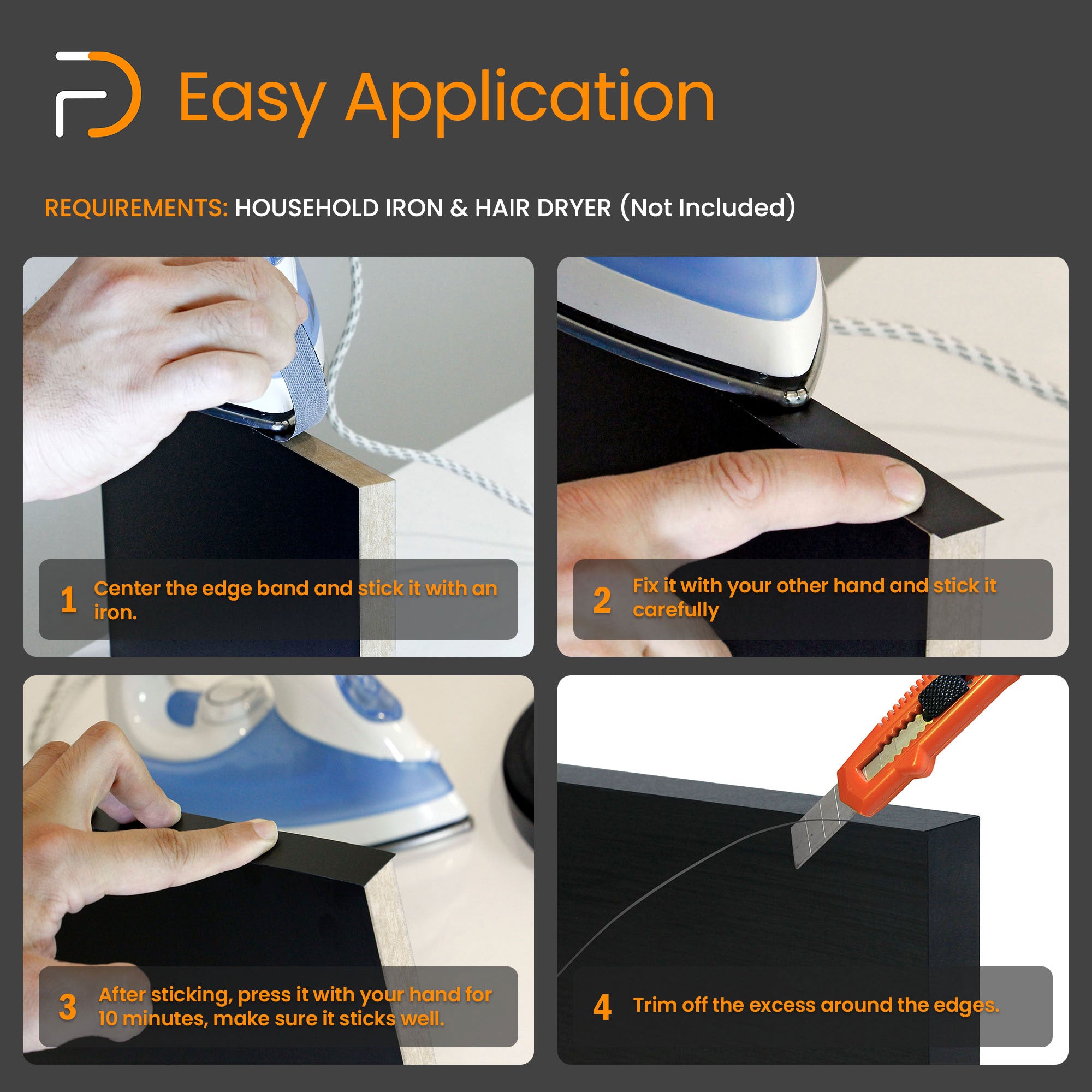 Roll of Pre-Glued Melamine Edgebanding Tape - Iron on Edgebanding (Anthracite Grey)