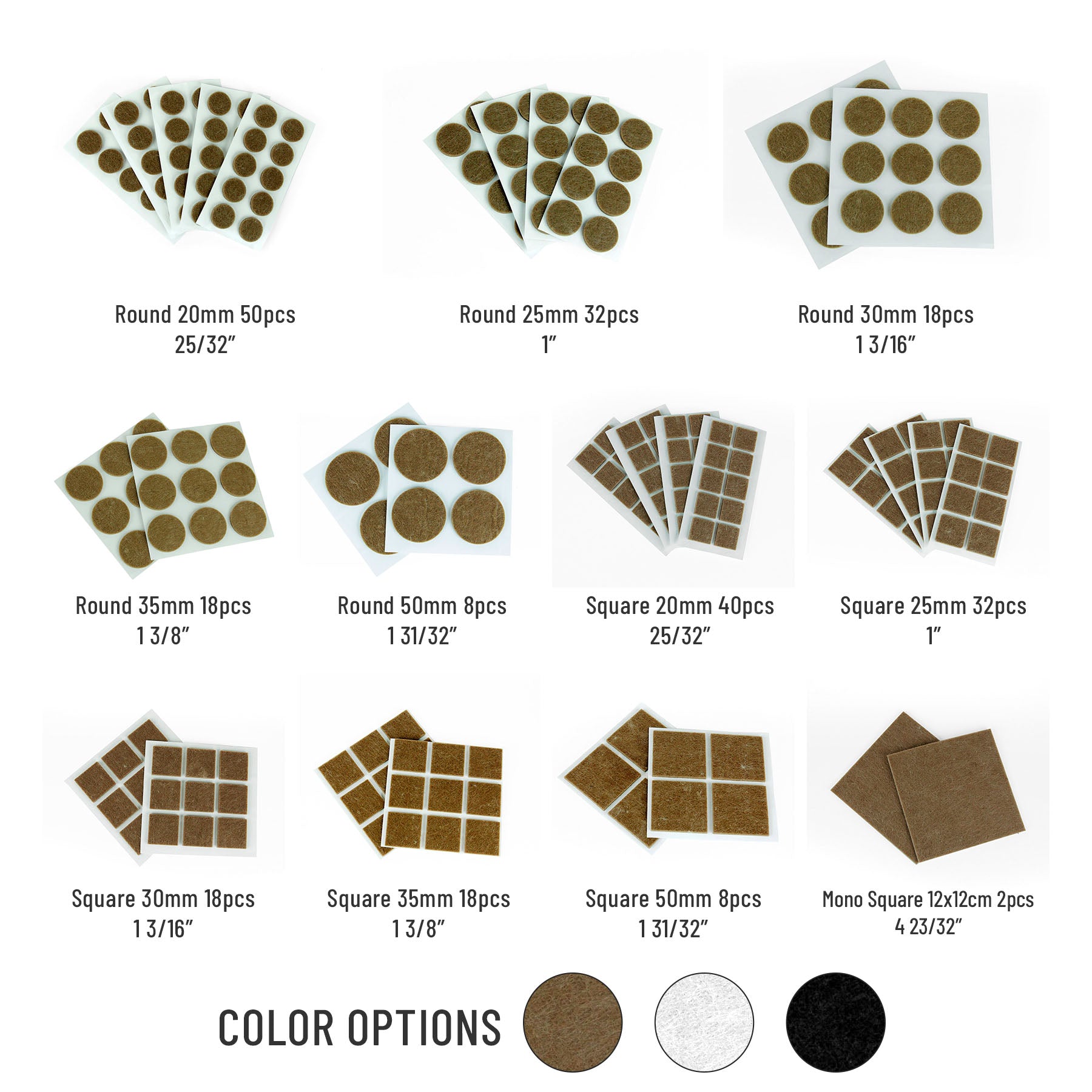 Furndiy Self-Adhesive Felt Pad - Noise Stopper Felt Pad for Chair & Seat (Brown)