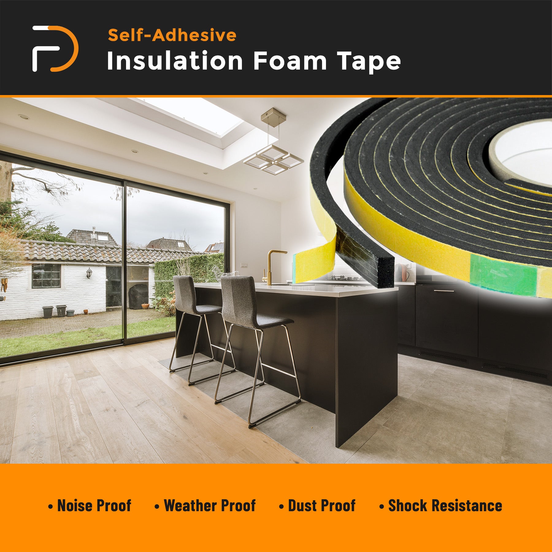 Furndiy Insulation Tape, Weather Stripping Door Seal Strip for Doors and Windows, Sound Proof Door Seal, Weatherstrip, Air Conditioning Seal Strip