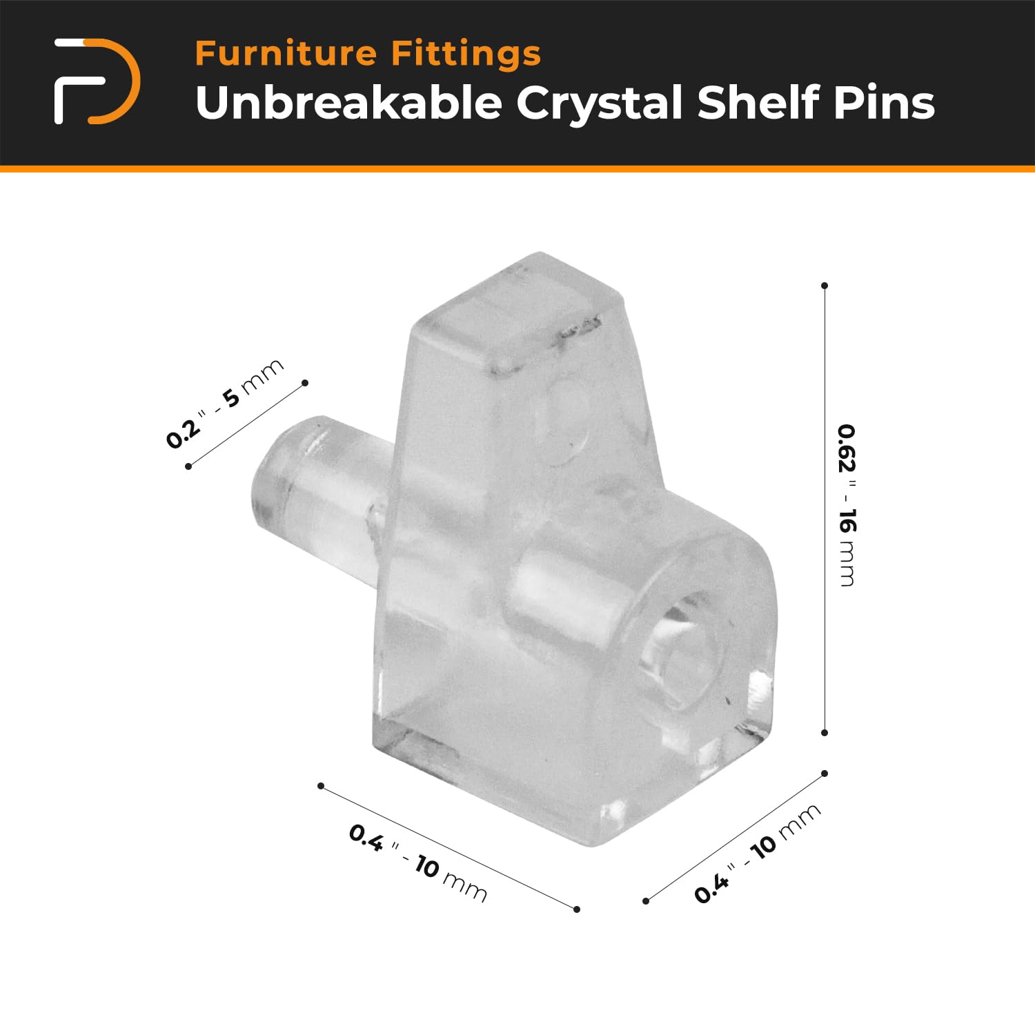 Metal Headed Crystal Shelf Support Pins | Shelf Holder Pins for Cabinet (100Pcs, Transparent)