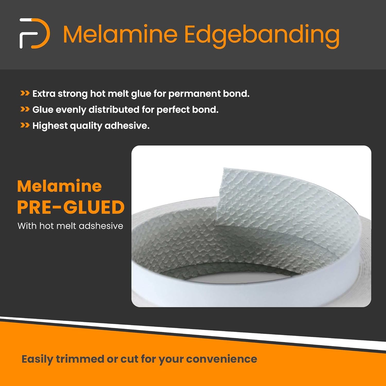 Roll of Pre-Glued Melamine Edgebanding Tape - Iron on Edgebanding (White High Gloss)