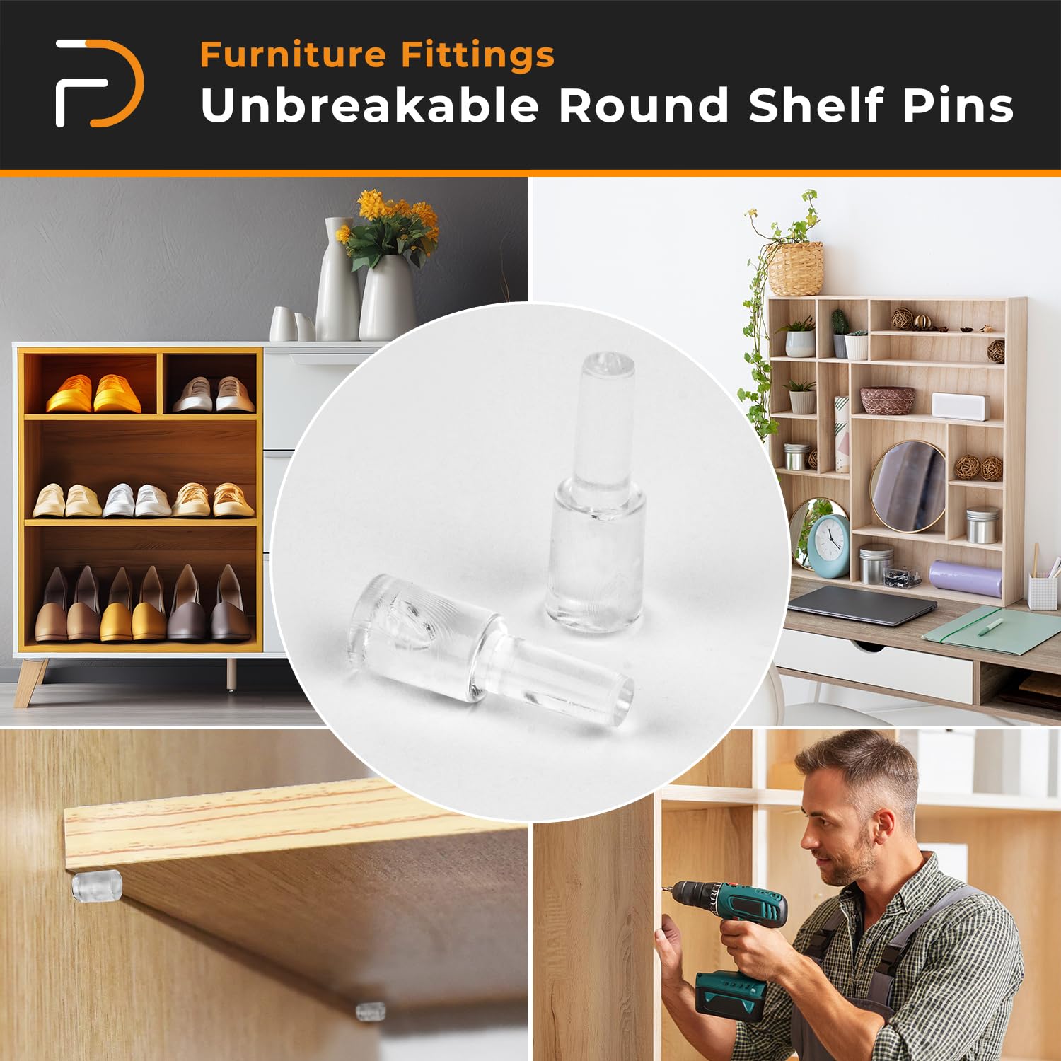 Unbreakable Crystal Round Shelf Pin | Shelves Support Pins | Holder Pins for Shelf Cabinet (100Pcs, Transparent)