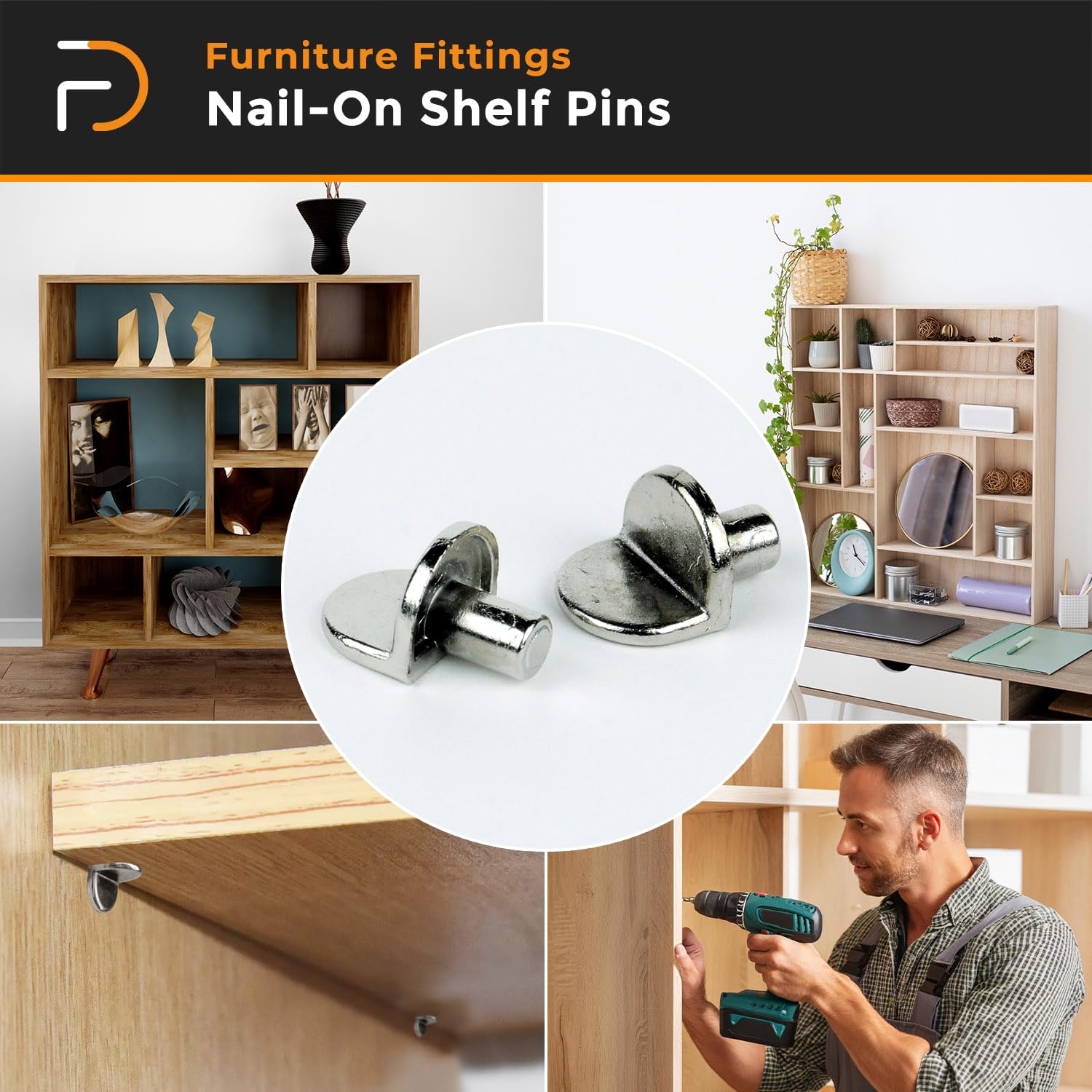 L Shaped Metal Shelf Pins | Shelf Support Pegs (100Pcs, Metal)