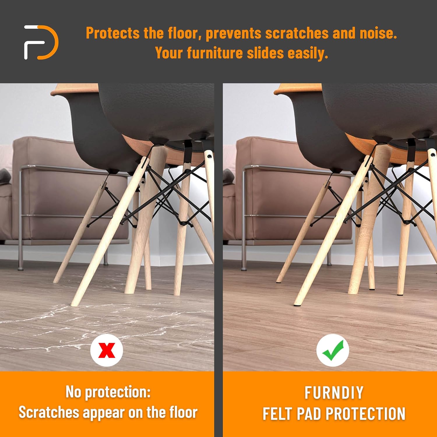 Furndiy Self-Adhesive Felt Pad - Noise Stopper Felt Pad for Chair & Seat (Brown)