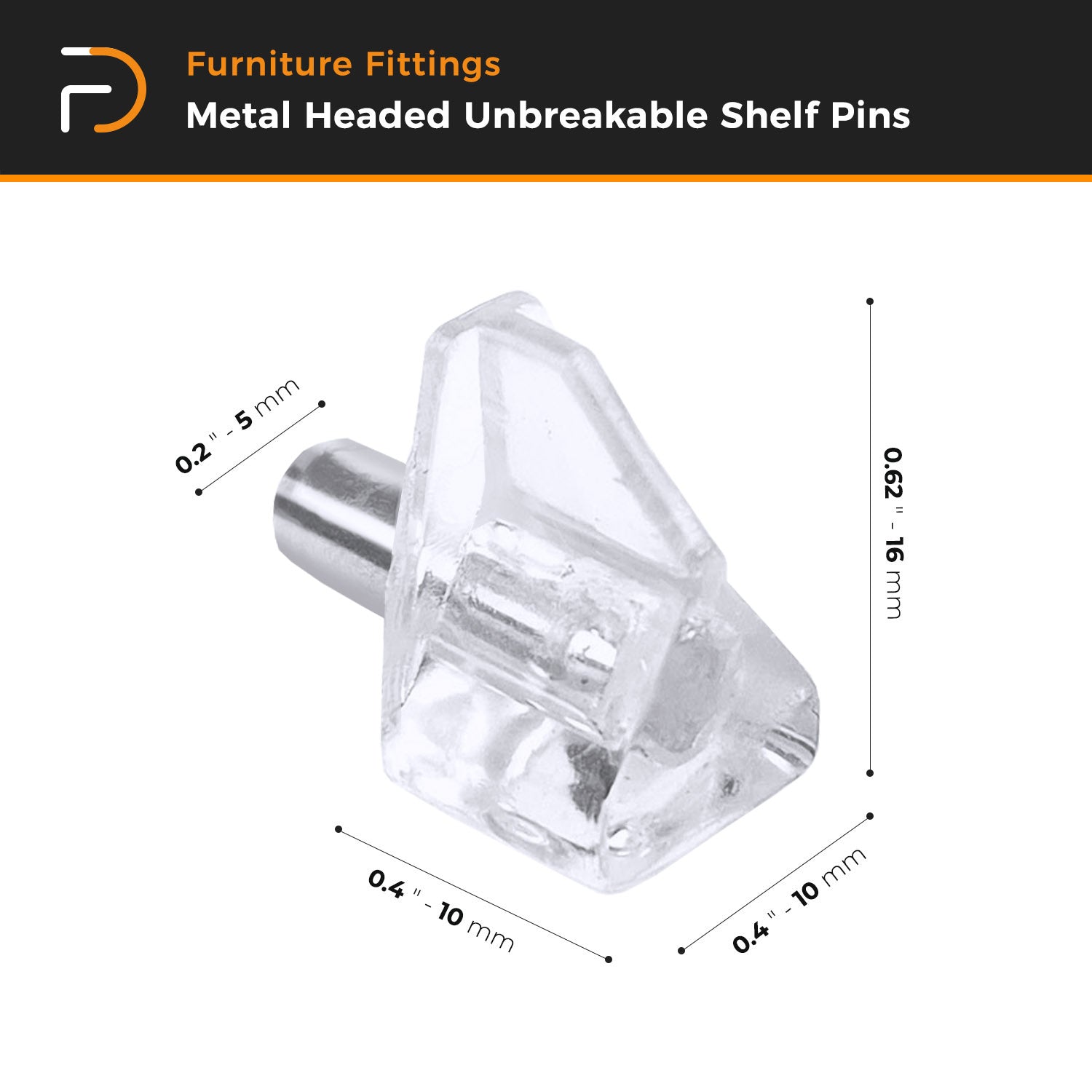 Metal Headed Crystal Shelf Support Pins | Shelf Holder Pins for Cabinet (100Pcs, Transparent)