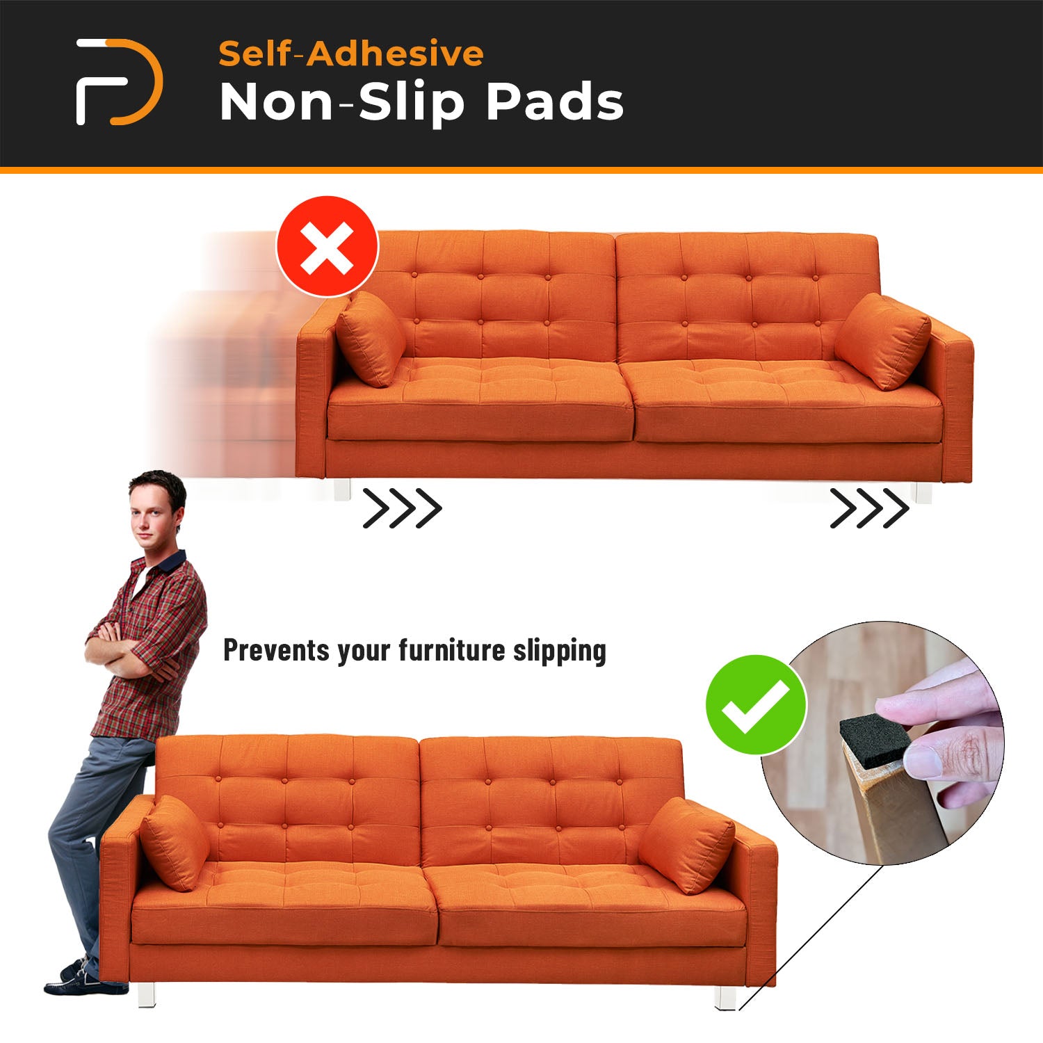 Furndiy Self-Adhesive Non-Slip Eva Pads for Chair & Seat Furniture Feet Pads Hardwood Floor Protection - Noise Stopper (Black)