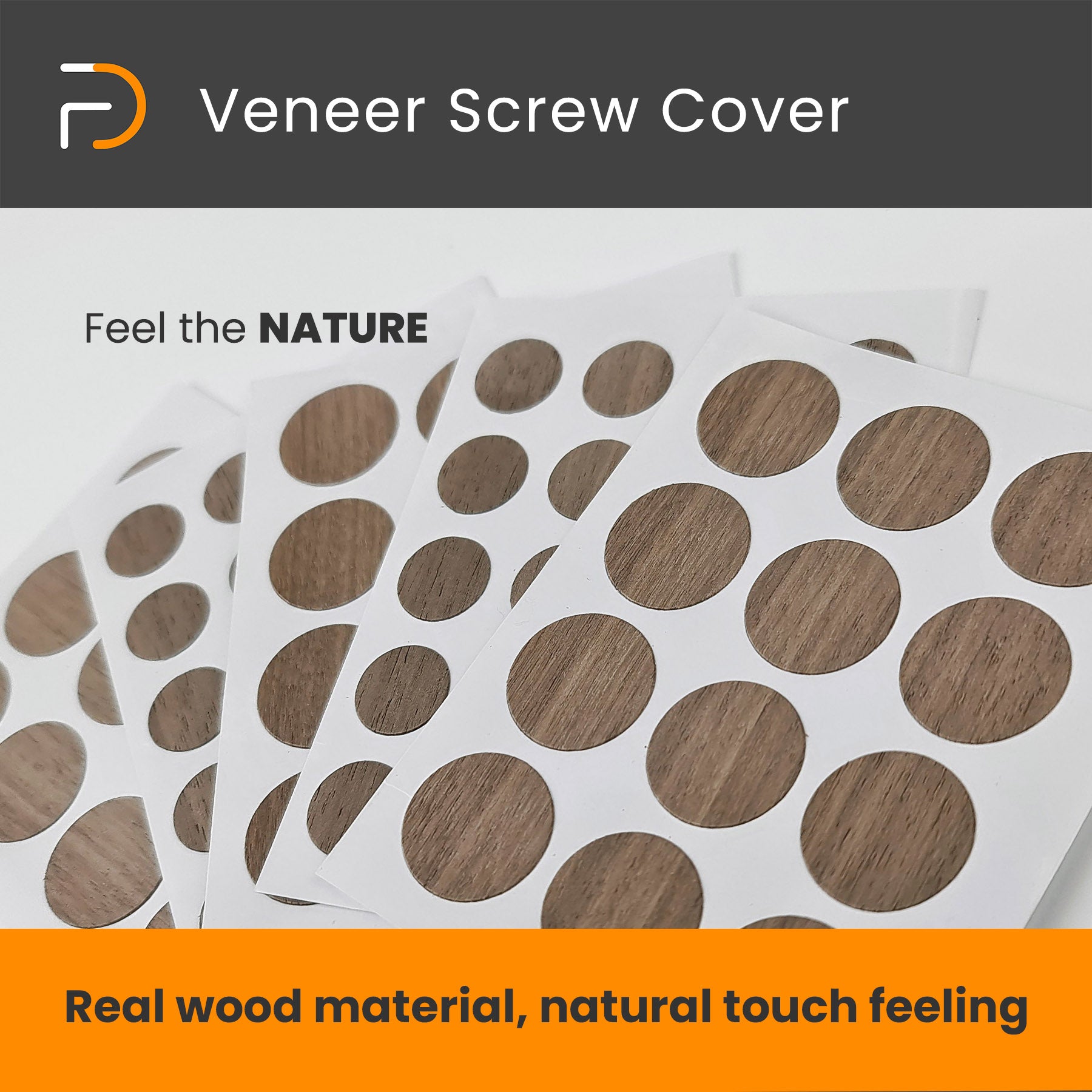 Self-Adhesive Real Wood Veneer Screw Cover Caps - Walnut
