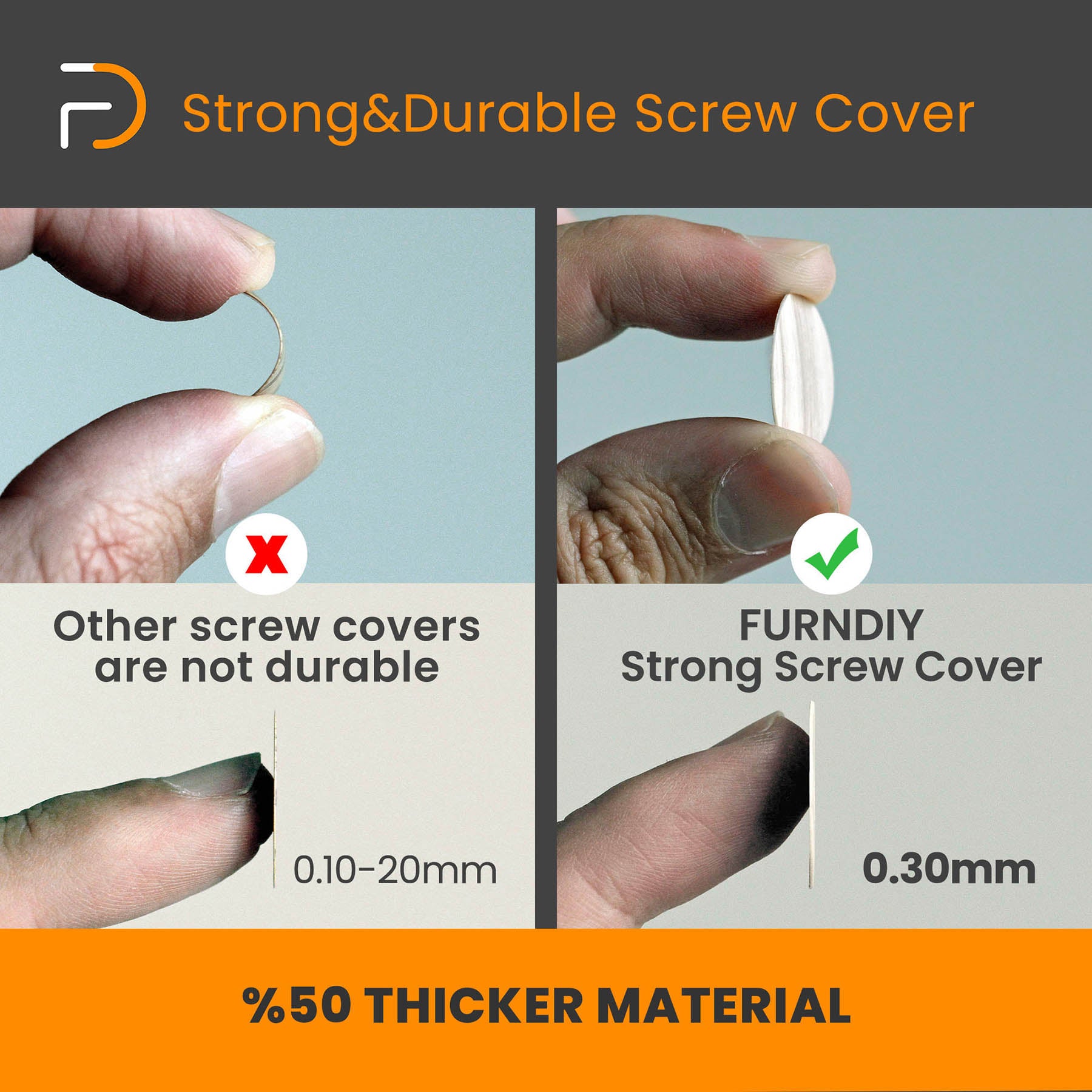 Furndiy Self-Adhesive Screw Cover Caps (Birch)