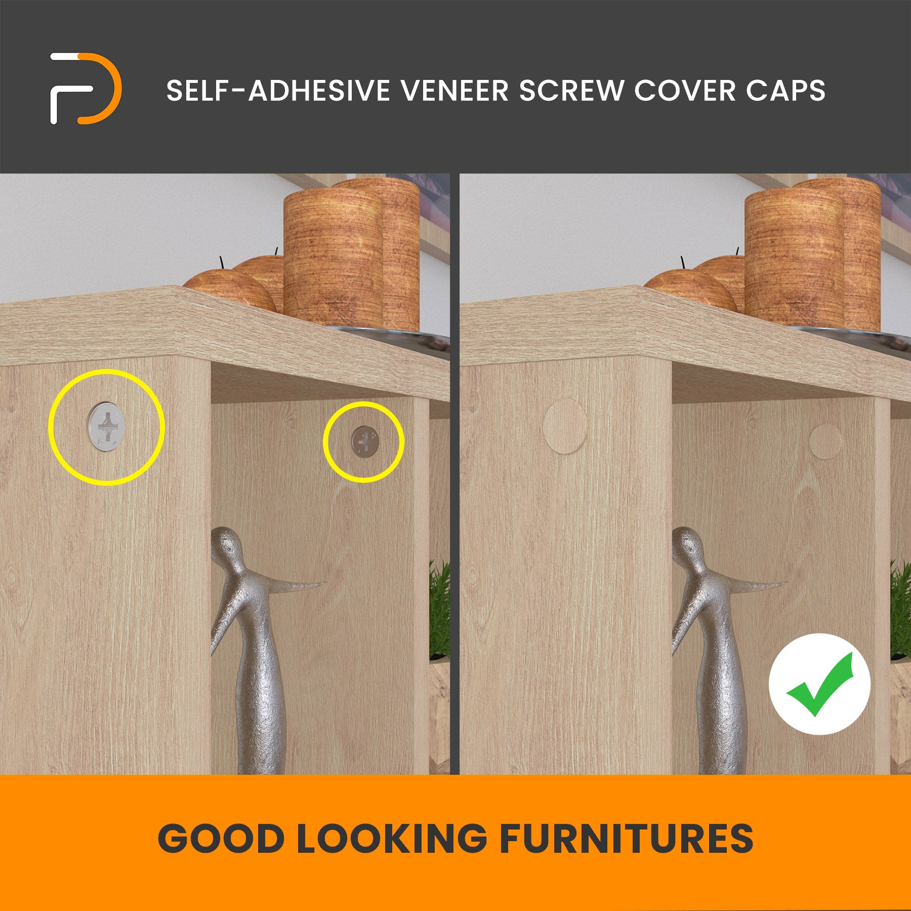 Self-Adhesive Real Wood Veneer Screw Cover Caps - Maple